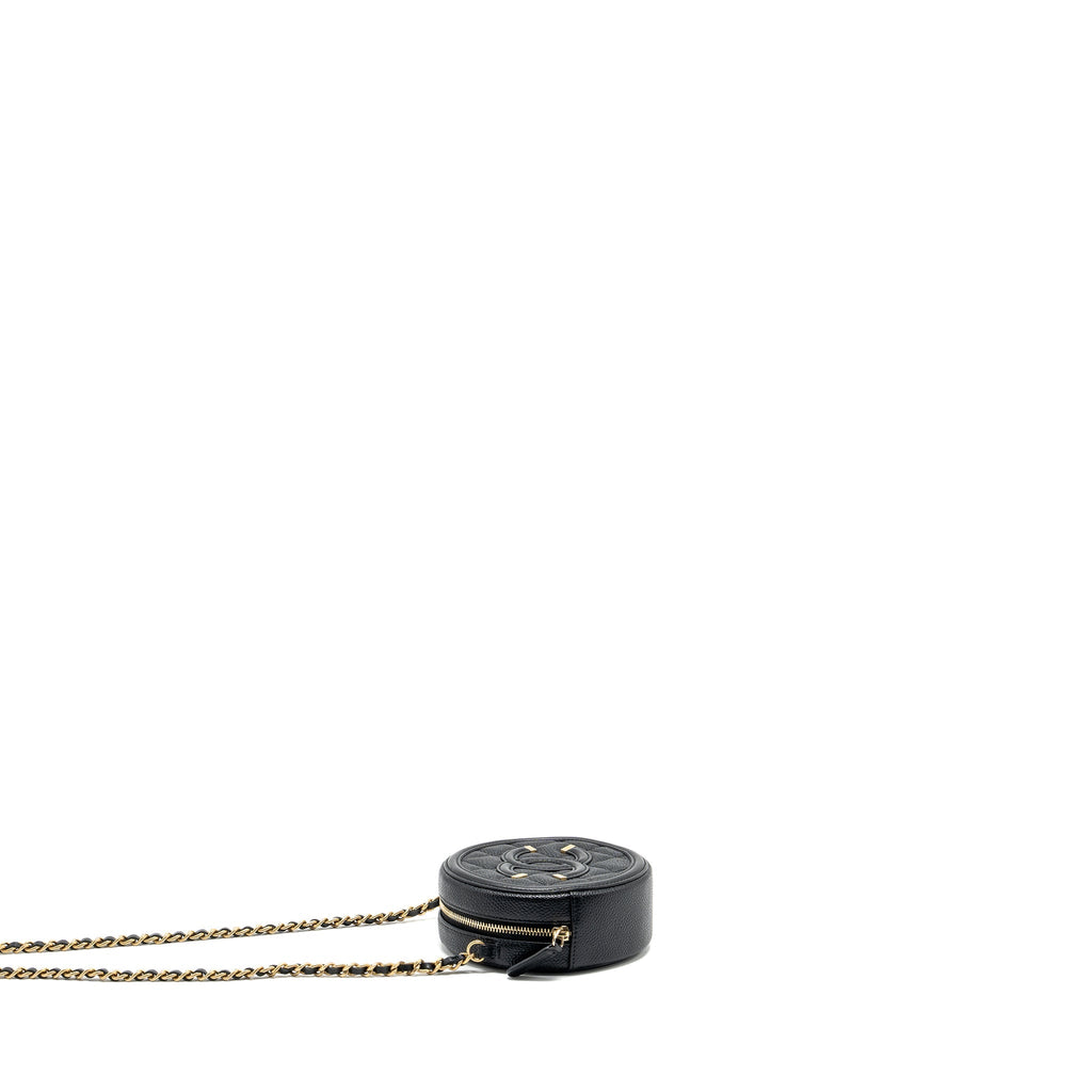 CHANEL CC FILIGREE QUILTED ROUND CROSSBODY BAG CAVIAR BLACK GHW