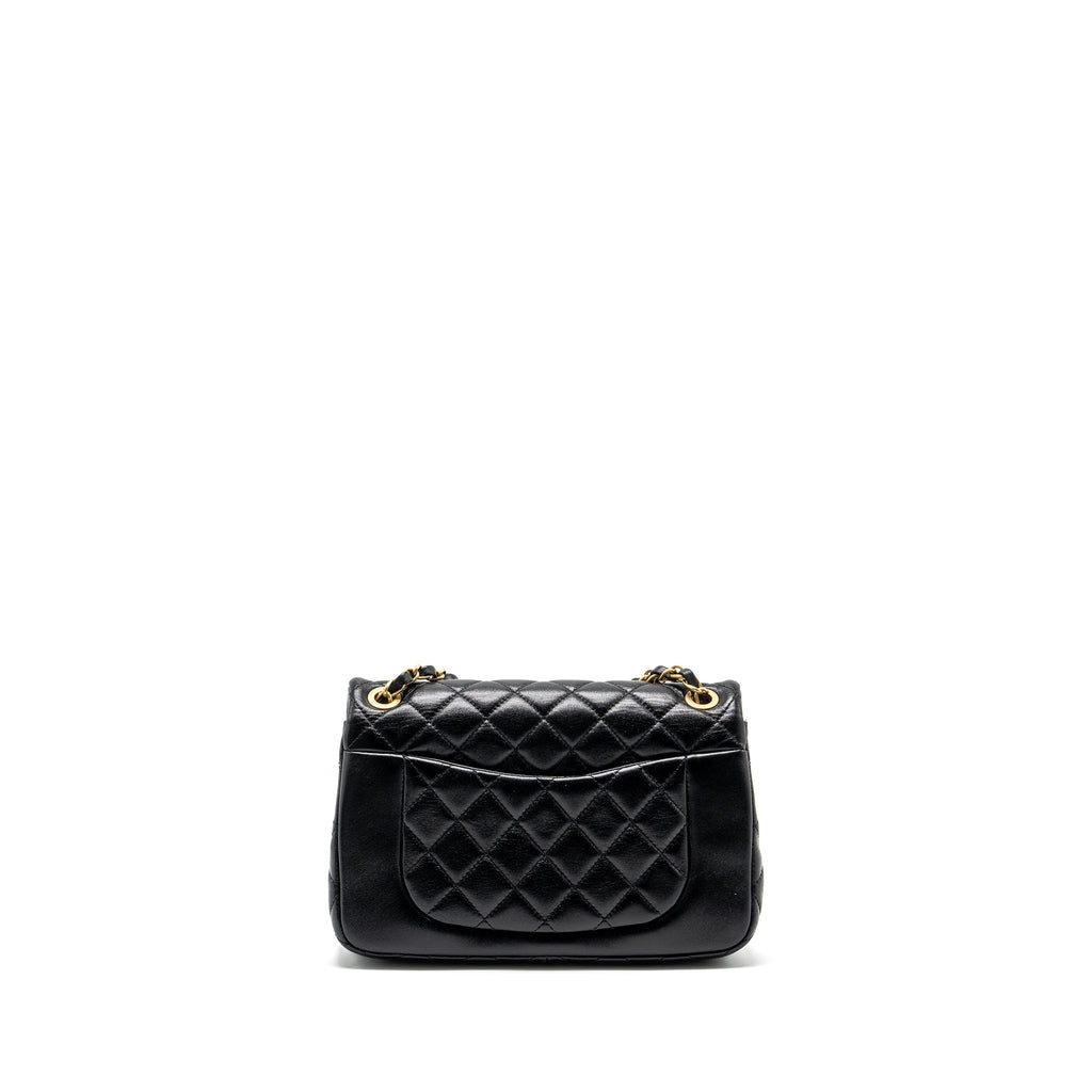 CHANEL QUILTED FLAP BAG LAMBSKIN BLACK GHW (MICROCHIP)