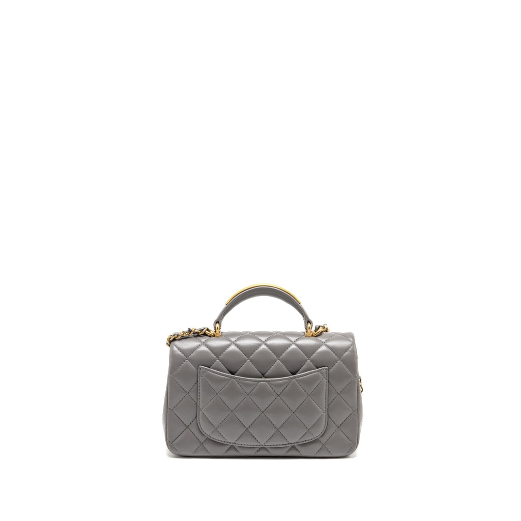 CHANEL 22K METAL TOP HANDLE MINI RECTANGULAR FLAP BAG LAMBSKIN GREY GHW (MICROCHIP)