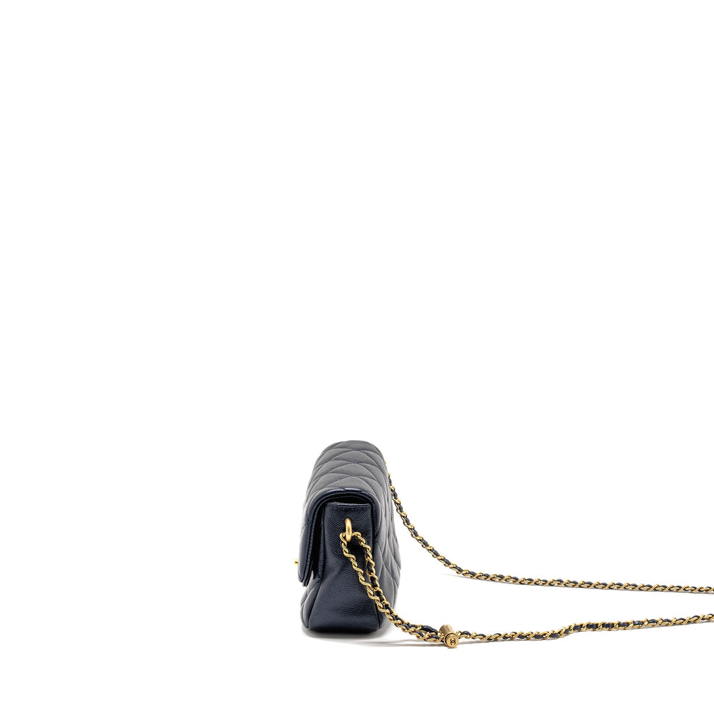 CHANEL 21K MY PERFECT MINI FLAP BAG CAVIAR IRIDESCENT BLACK GHW (MICROCHIP)