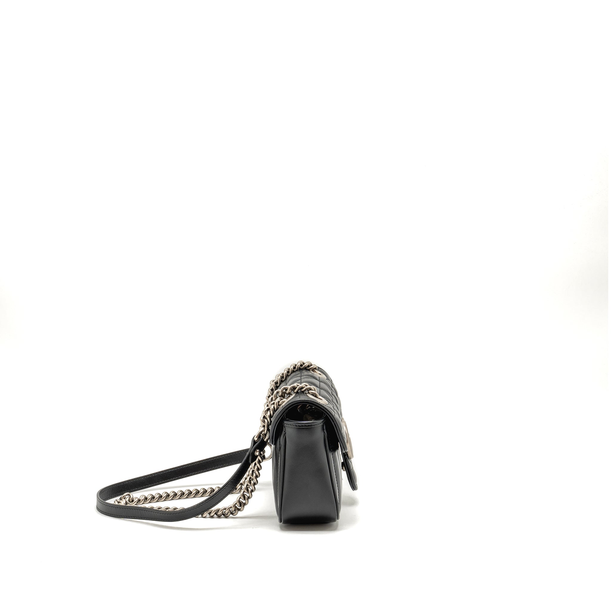 GUCCI SMALL GG MARMONT SHOULDER BAG CALFSKIN BLACK SHW