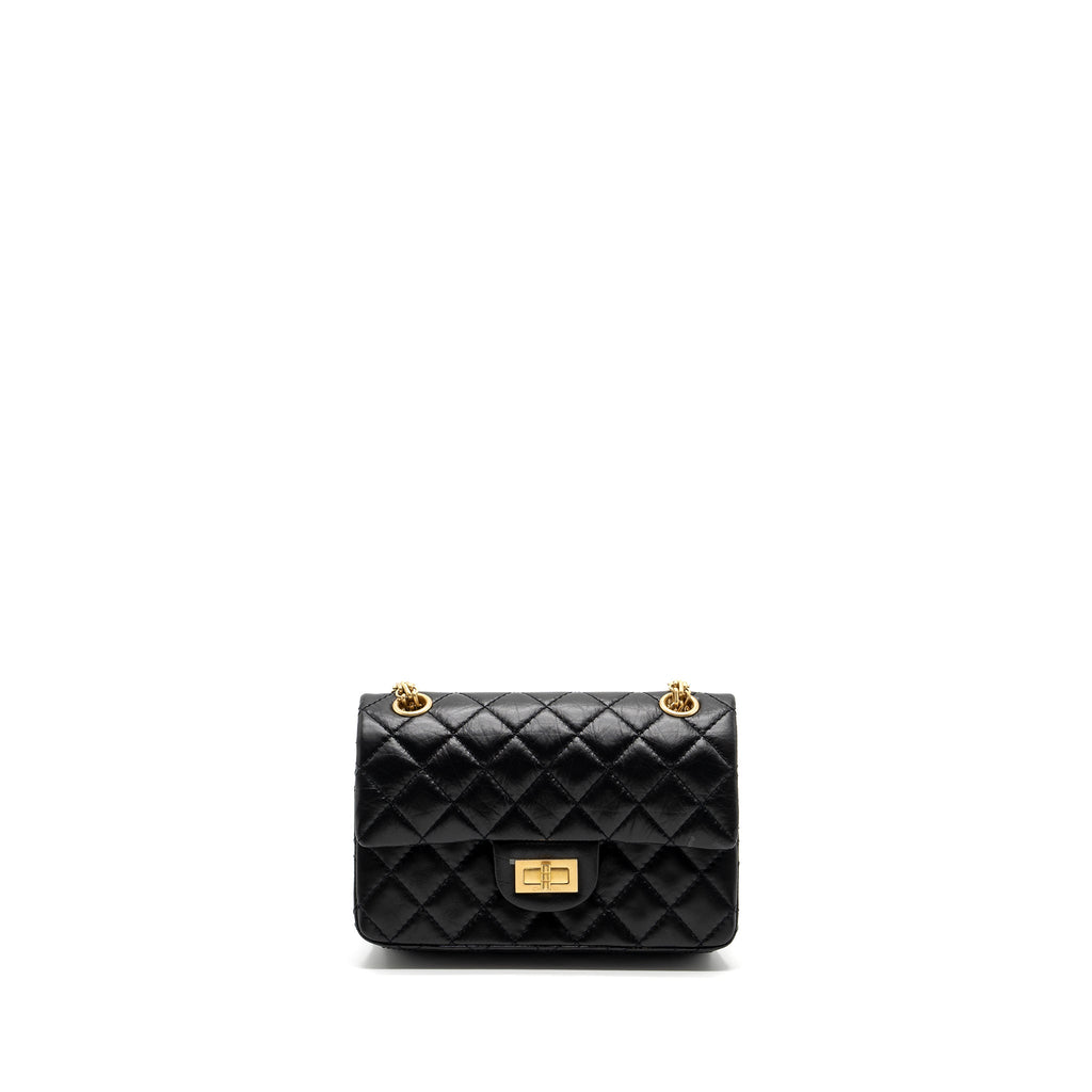 CHANEL MINI 2.55 REISSUE FLAP BAG AGED CALFSKIN BLACK BRUSHED GHW (MICROCHIP)
