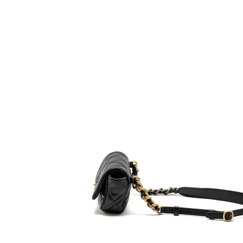 CHANEL 19 WAIST BAG GOATSKIN BLACK MULTICOLOUR HARDWARE