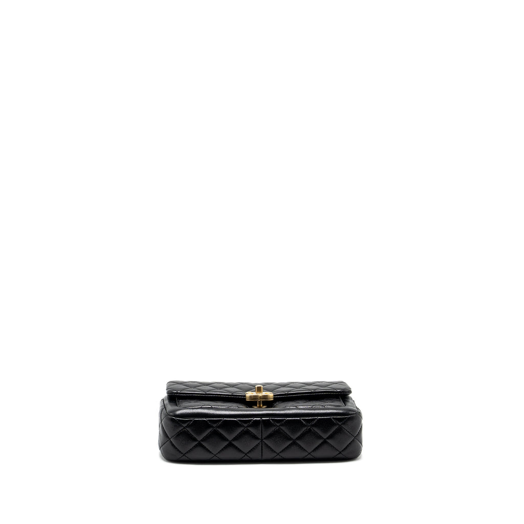 CHANEL QUILTED FLAP BAG LAMBSKIN BLACK GHW (MICROCHIP)