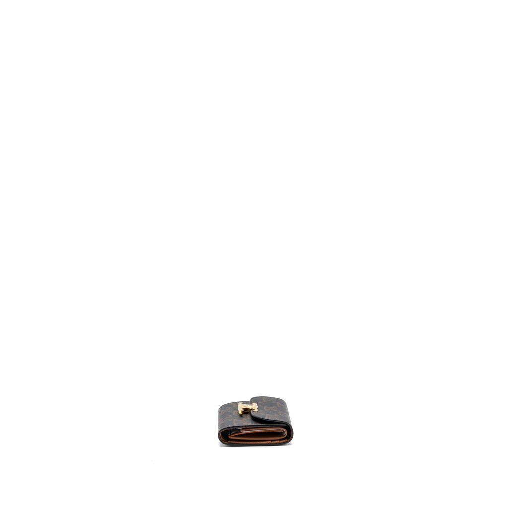 CELINE SMALL TRIOMPHE FLAP WALLET CANVAS TAN GHW
