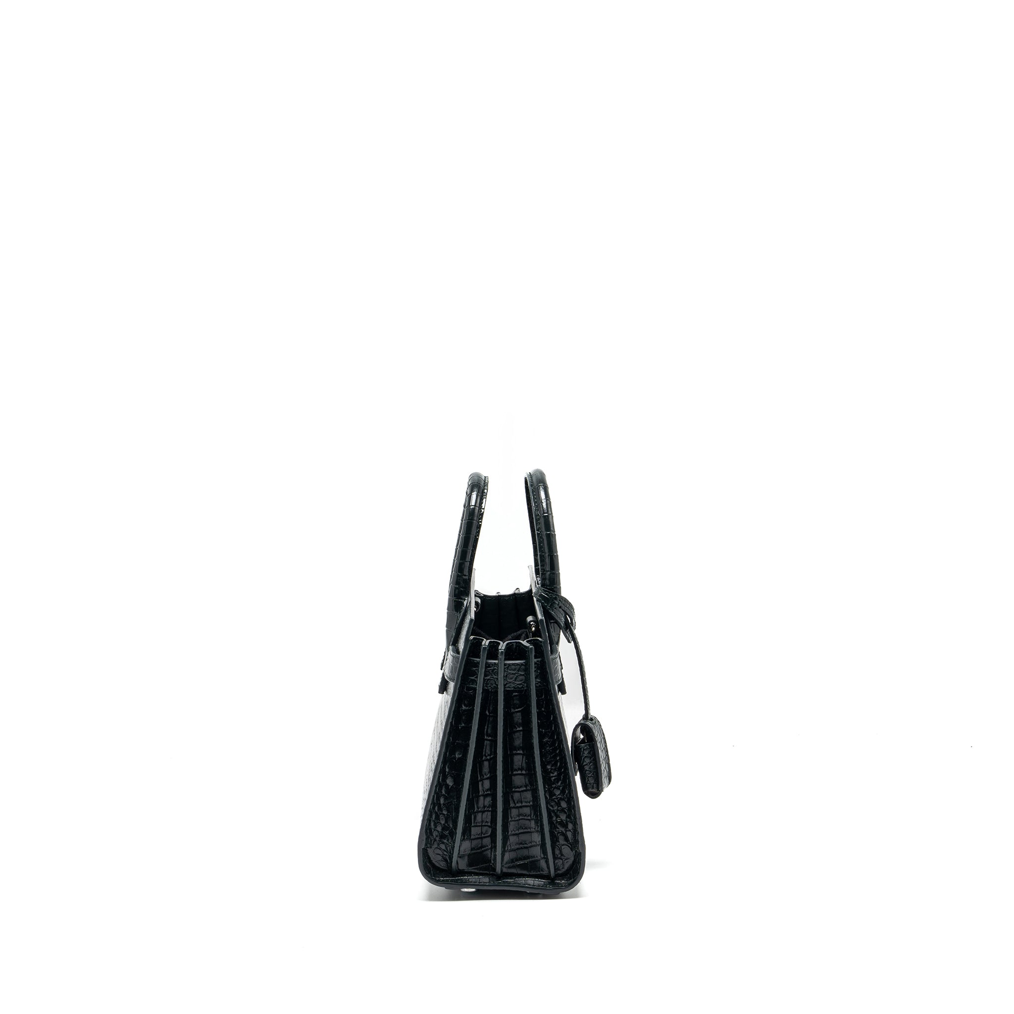 SAINT LAURENT/YSL SAC DE JOUR NANO CROC-EMBOSSED CALFSKIN DARK GREEN SHW