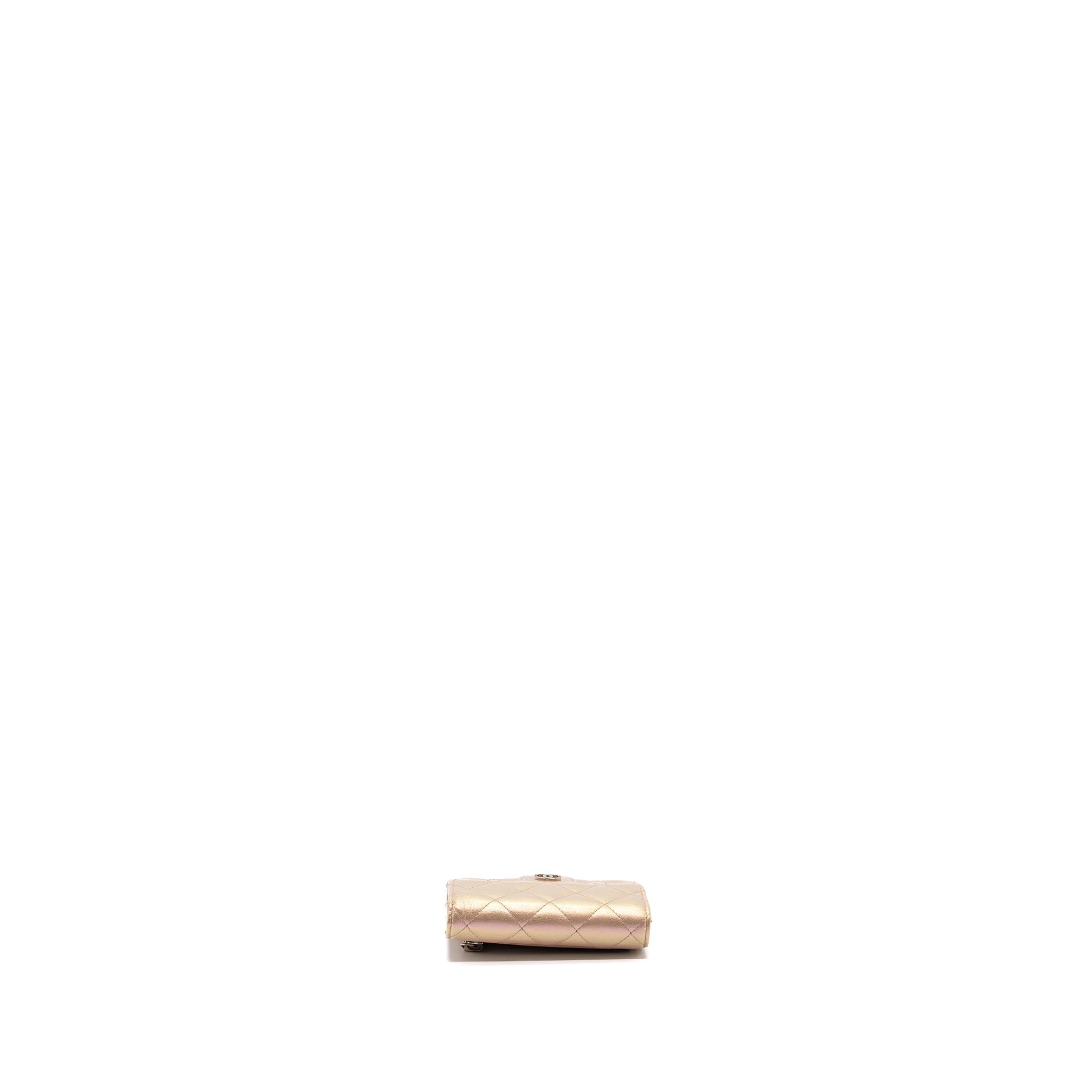CHANEL CLASSIC SMALL COMPACT WALLET CALFSKIN IRIDESCENT PINK SHW