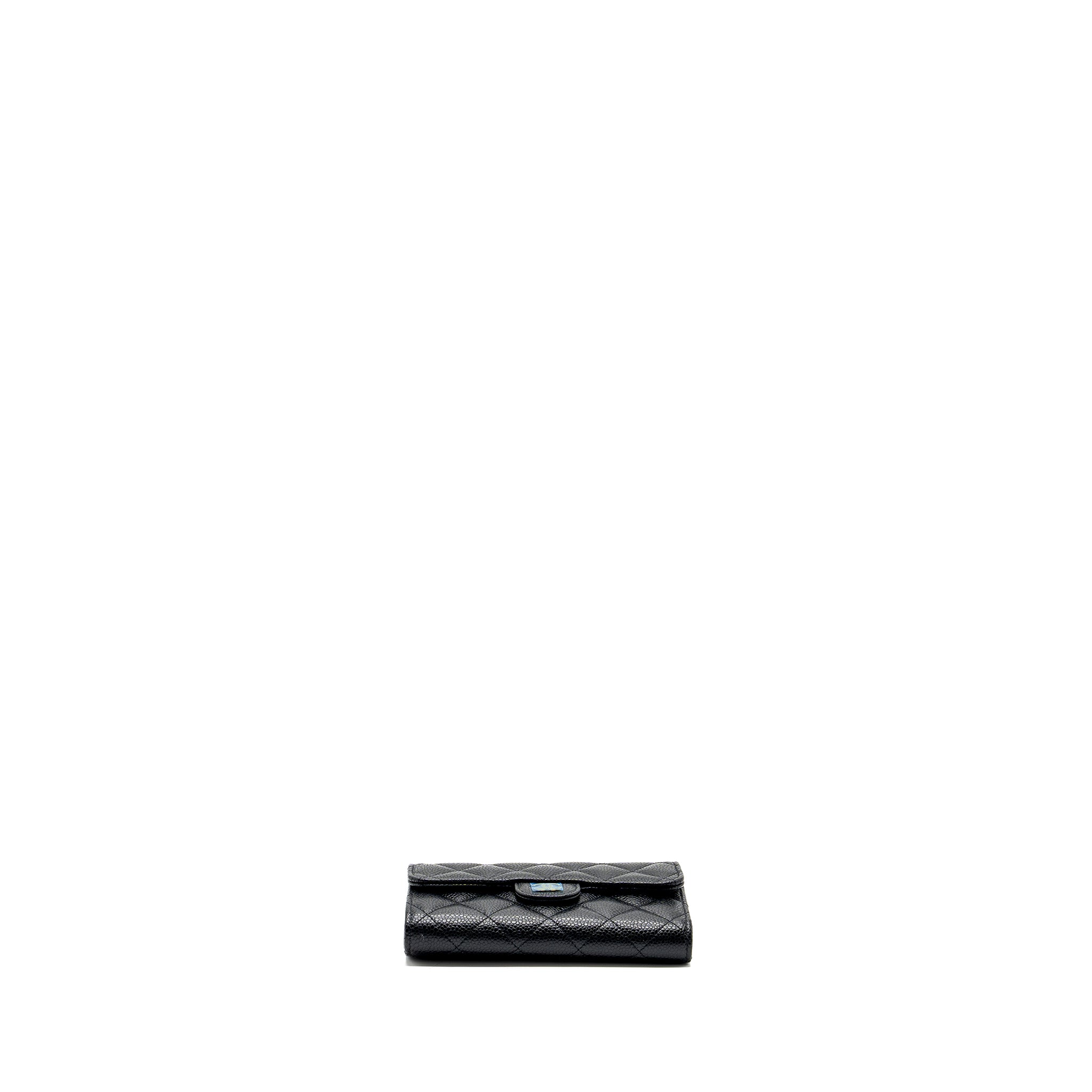CHANEL QUILTED MEDIUM FLAP COMPACT WALLET CAVIAR BLACK GHW (MICROCHIP)