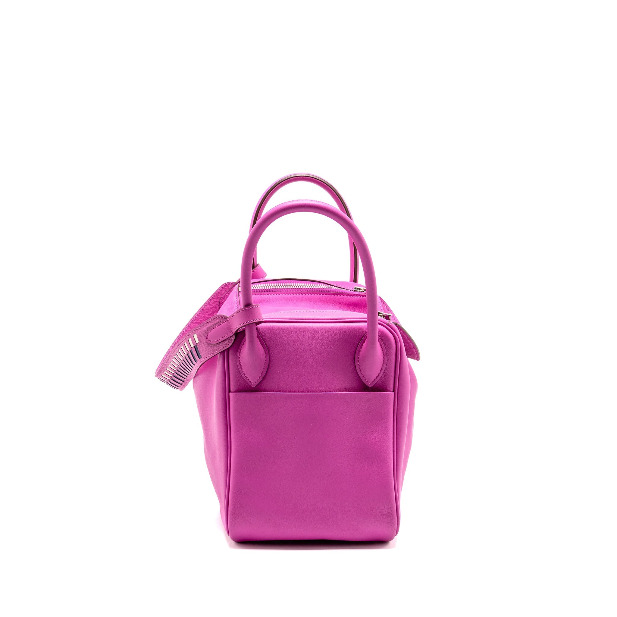 HERMES LINDY 30 SWIFT/EPSOM WITH MULTICOLOURED WEAVING STRAP ROSE POURPRE SHW