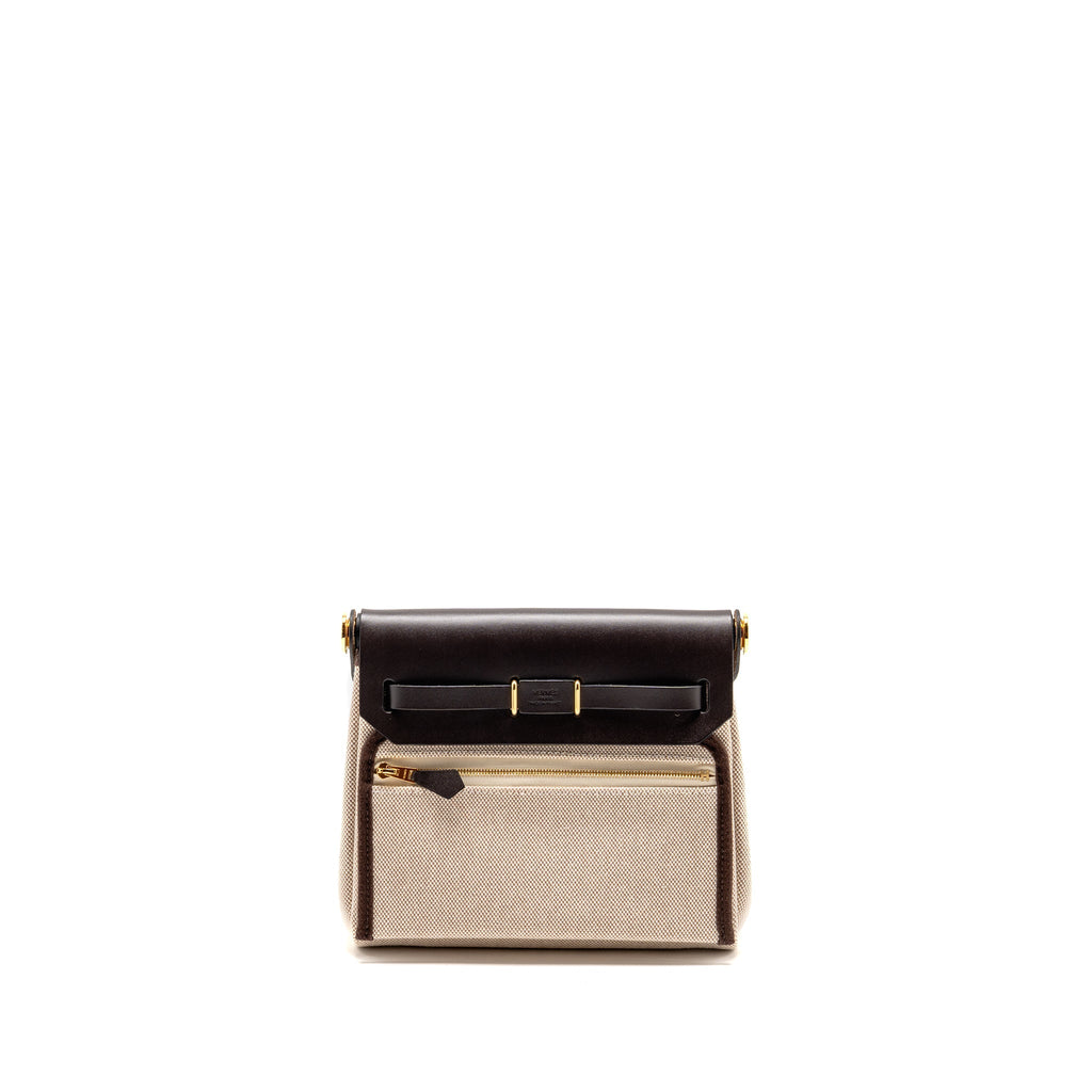 HERMES HERBAG MINI CANVAS/ HUNTER LEATHER ECRU-BEIGE/EBENE GHW