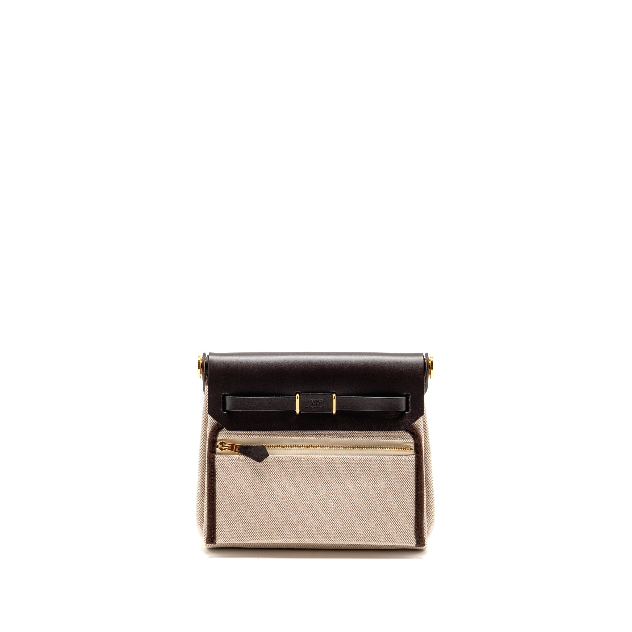 HERMES HERBAG MINI CANVAS/ HUNTER LEATHER ECRU-BEIGE/EBENE GHW