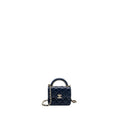 CHANEL TOP HANDLE MINI FLAP CLUTCH LAMBSKIN NAVY LGHW (MICROCHIP)