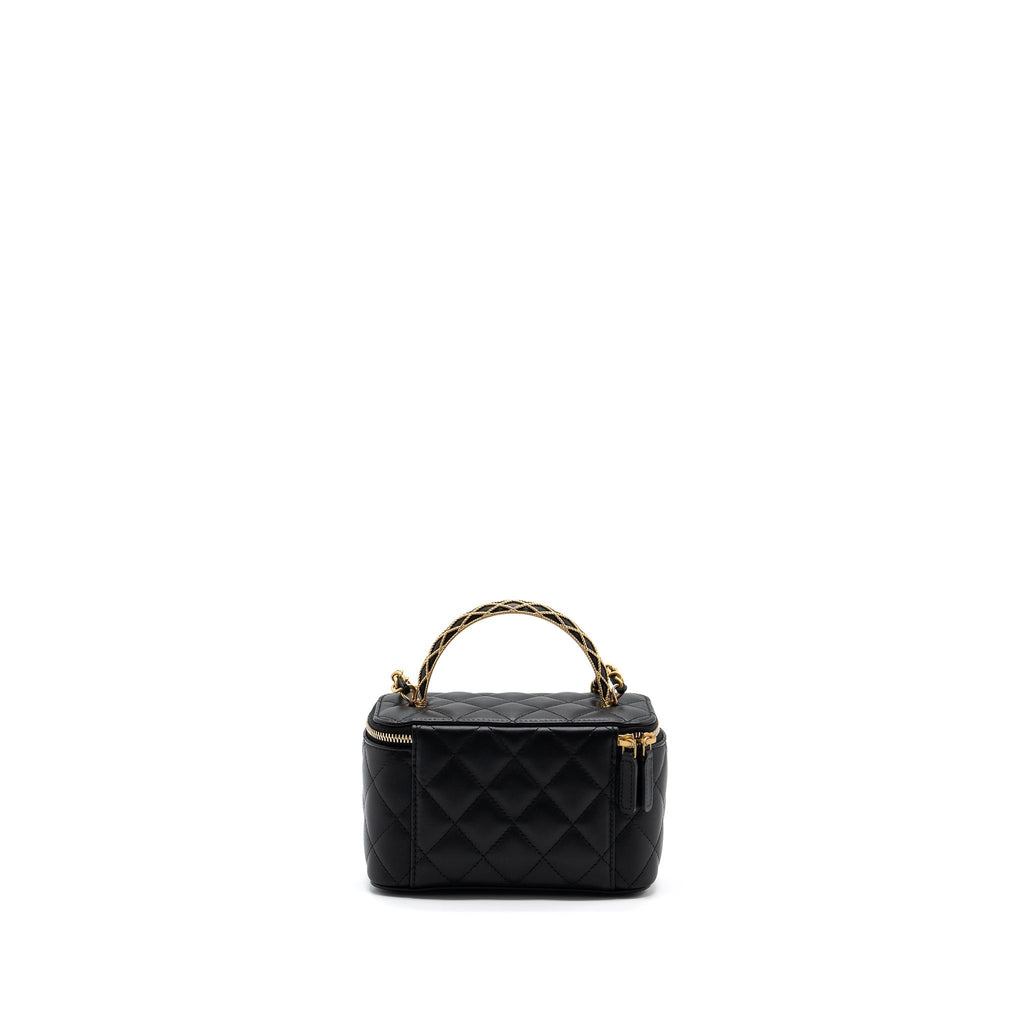 CHANEL DETAIL TOP HANDLE LONG VANITY WITH CHAINS LAMBSKIN BLACK GHW(MICROCHIP)