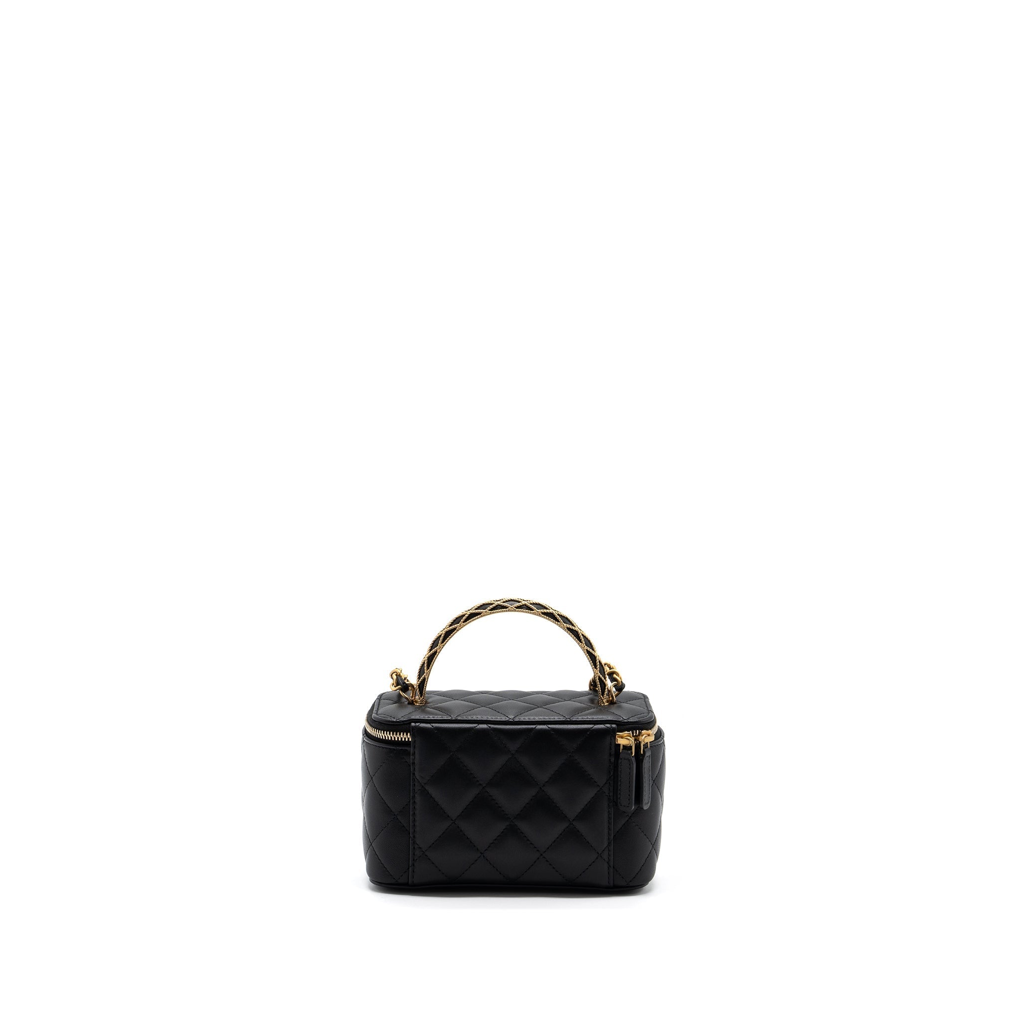 CHANEL DETAIL TOP HANDLE LONG VANITY WITH CHAINS LAMBSKIN BLACK GHW(MICROCHIP)