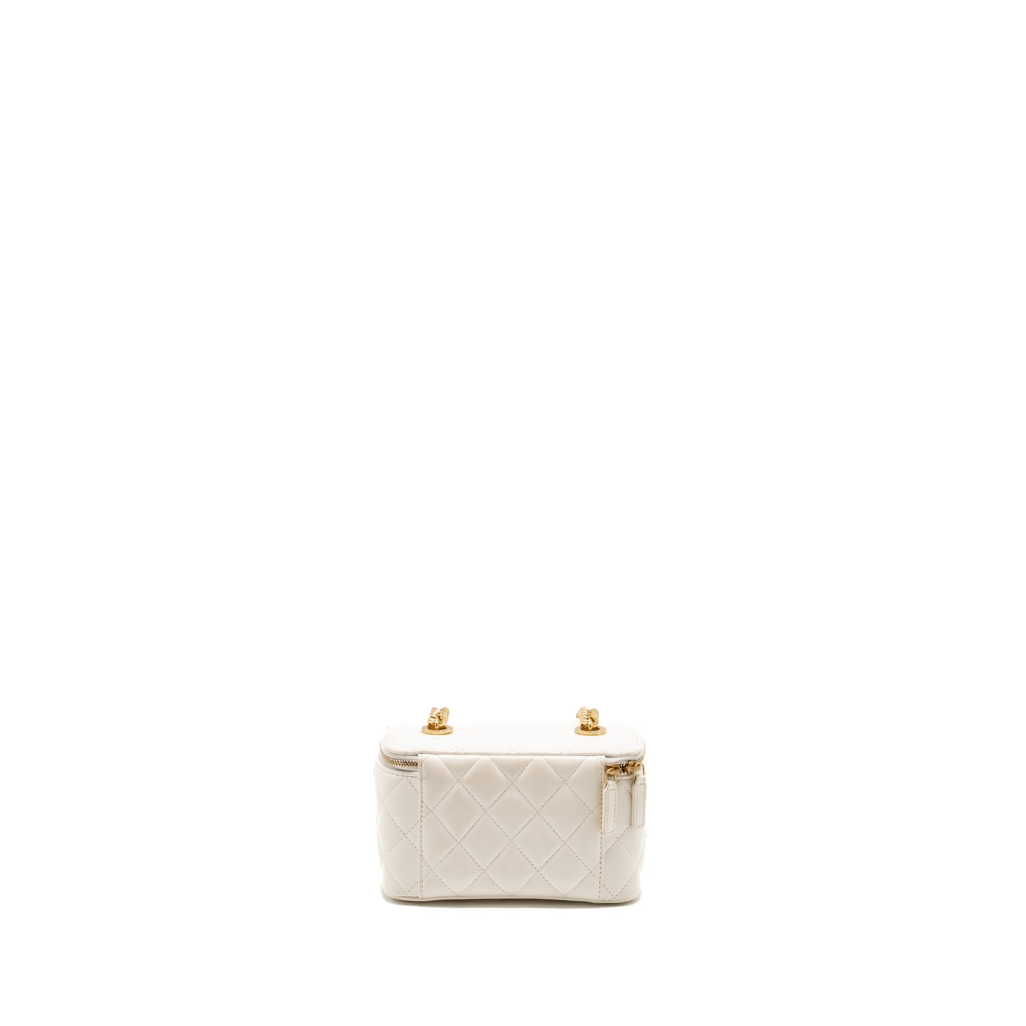 CHANEL LETTER/CC LOGO CHAIN LONG VANITY CASE LAMBSKIN WHITE GHW(MICROCHIP)