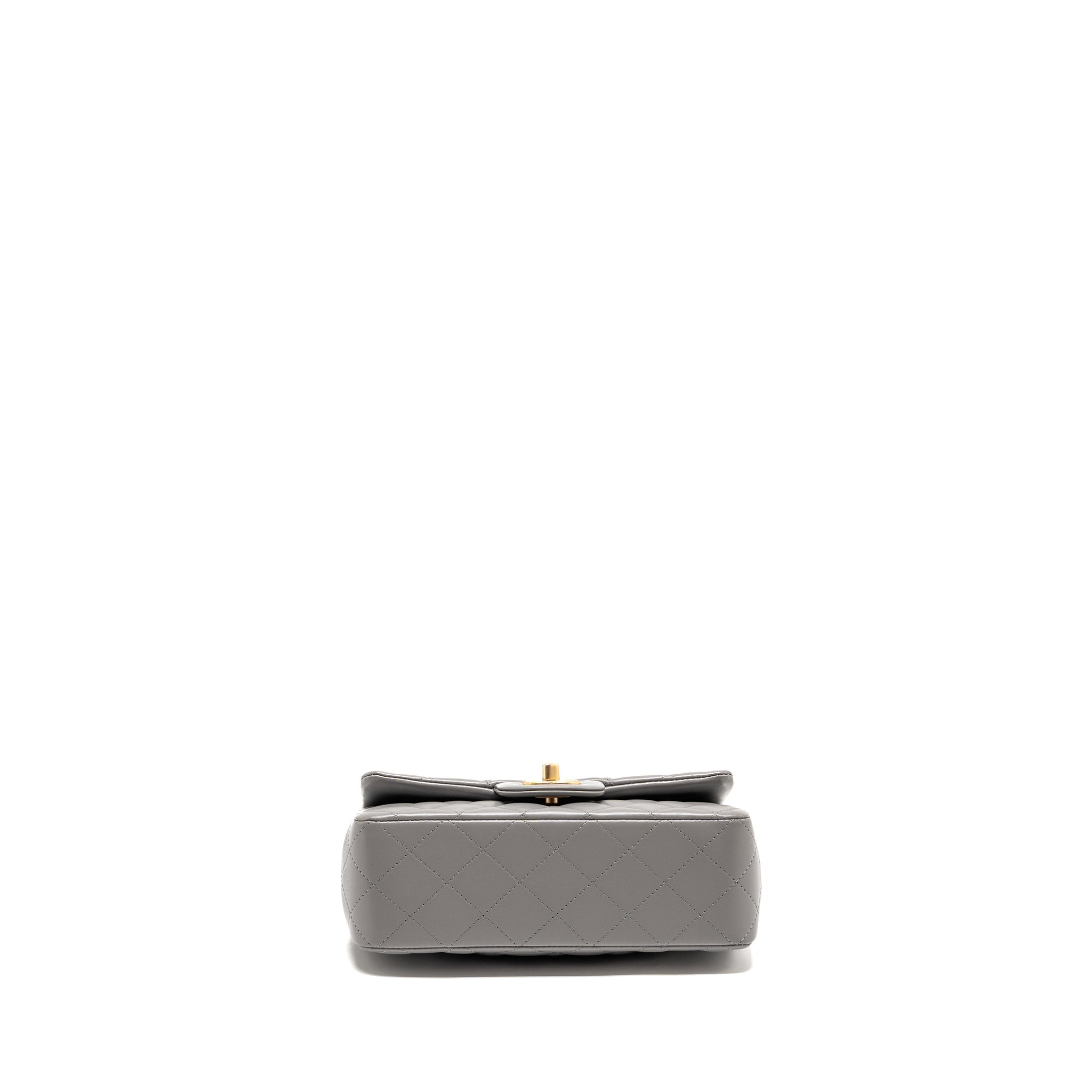 CHANEL 22K METAL TOP HANDLE MINI RECTANGULAR FLAP BAG LAMBSKIN GREY GHW (MICROCHIP)