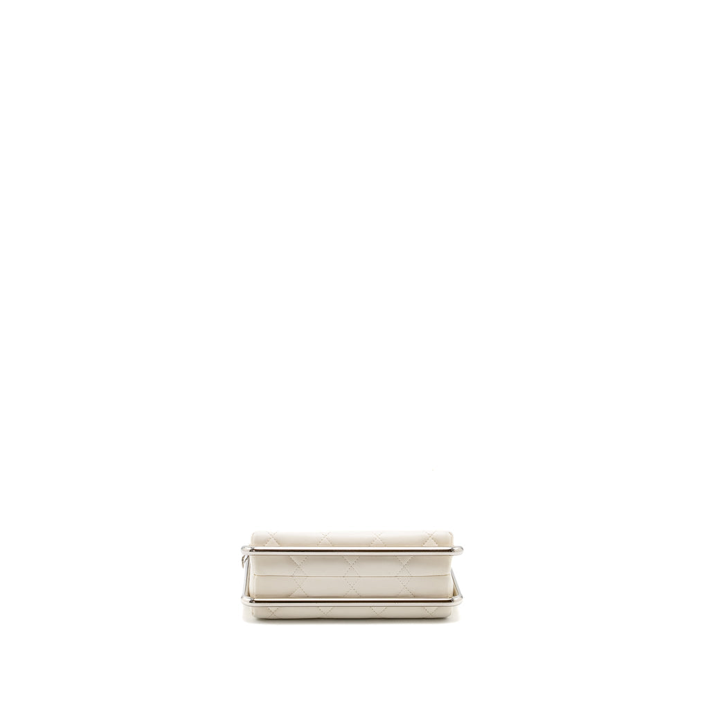 CHANEL METAL BAR CLUTCH BAG LAMBSKIN WHITE SHW