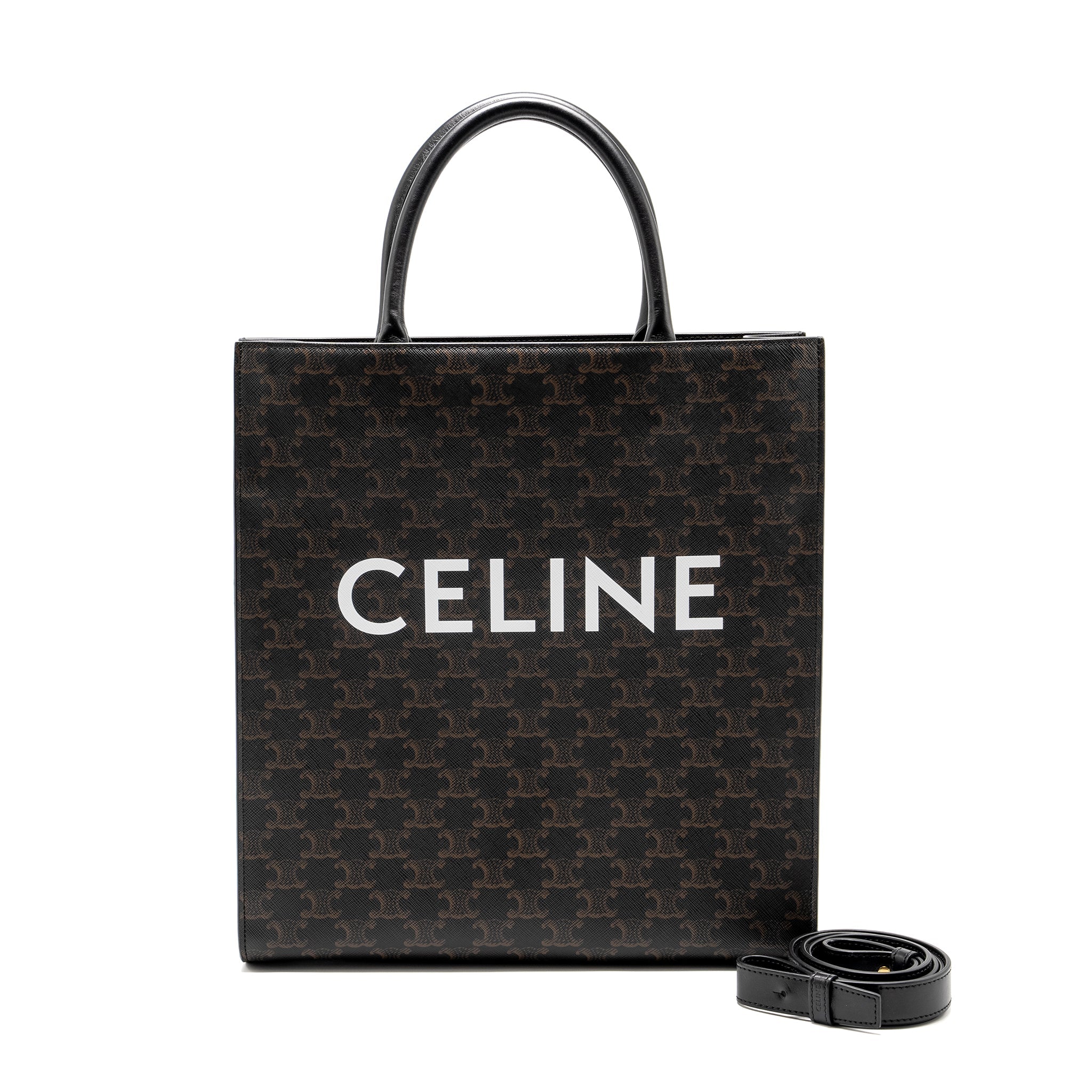 CELINE VERTICAL CABAS IN TRIOMPHE CANVAS BLACK / MULTICOLOUR GHW