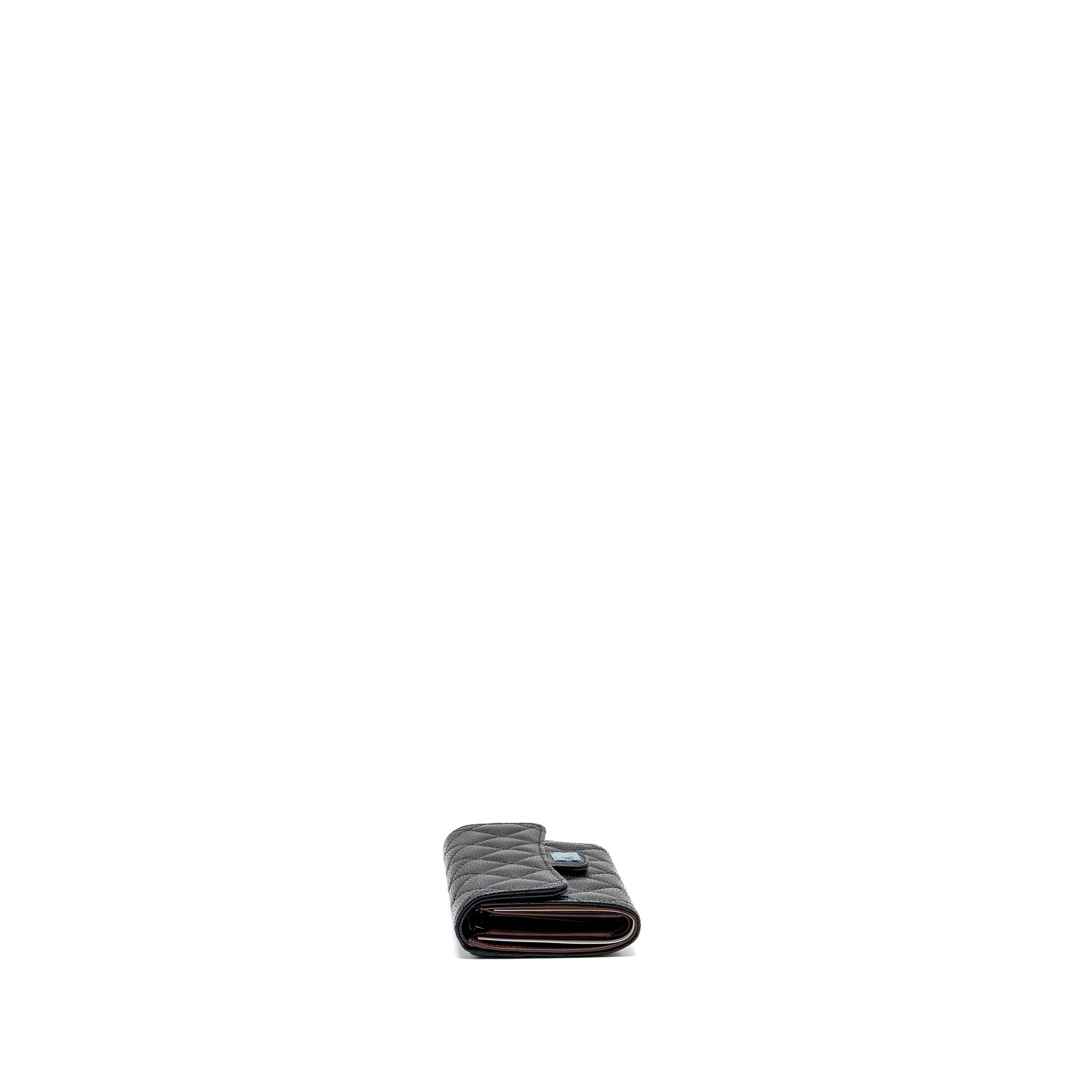 CHANEL QUILTED MEDIUM FLAP COMPACT WALLET CAVIAR BLACK GHW (MICROCHIP)