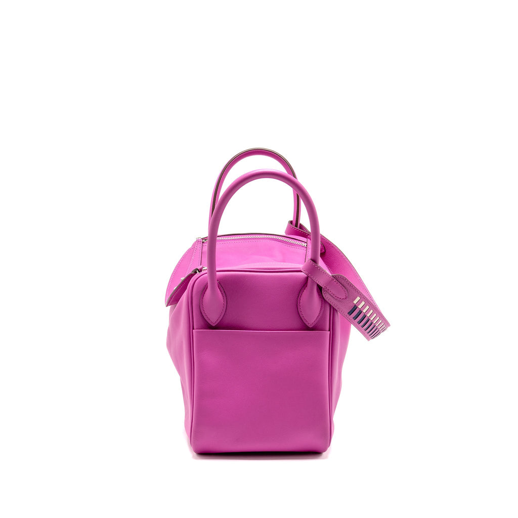 HERMES LINDY 30 SWIFT/EPSOM WITH MULTICOLOURED WEAVING STRAP ROSE POURPRE SHW