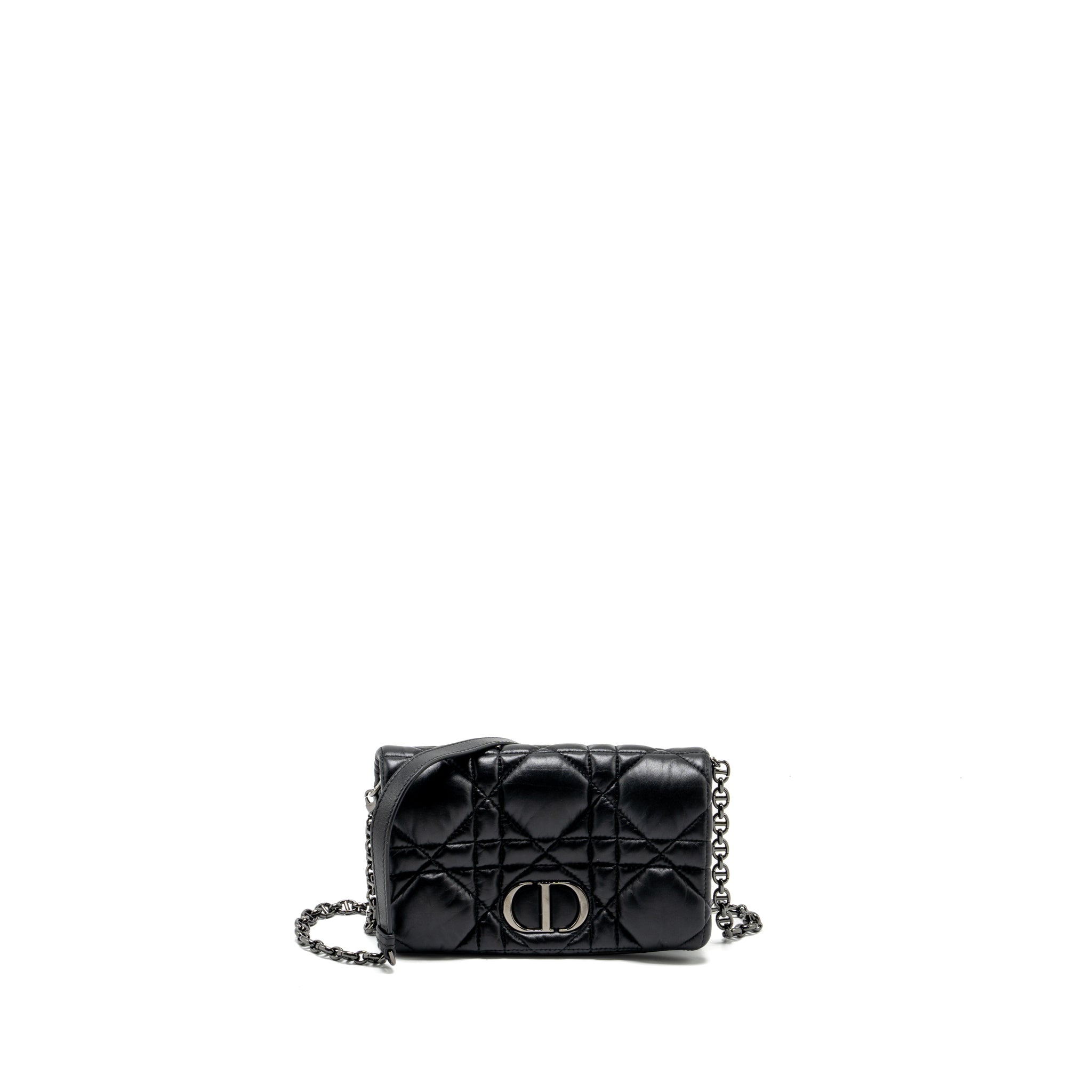 DIOR MINI CARO FLAP BAG CALFSKIN BLACK WITH BLACK HARDWARE