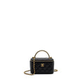CHANEL DETAIL TOP HANDLE LONG VANITY WITH CHAINS LAMBSKIN BLACK GHW(MICROCHIP)
