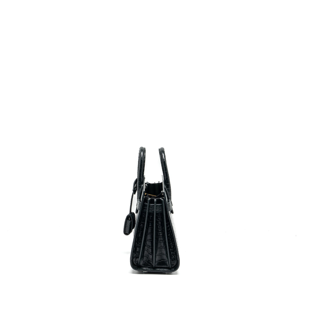SAINT LAURENT/YSL SAC DE JOUR NANO CROC-EMBOSSED CALFSKIN DARK GREEN SHW