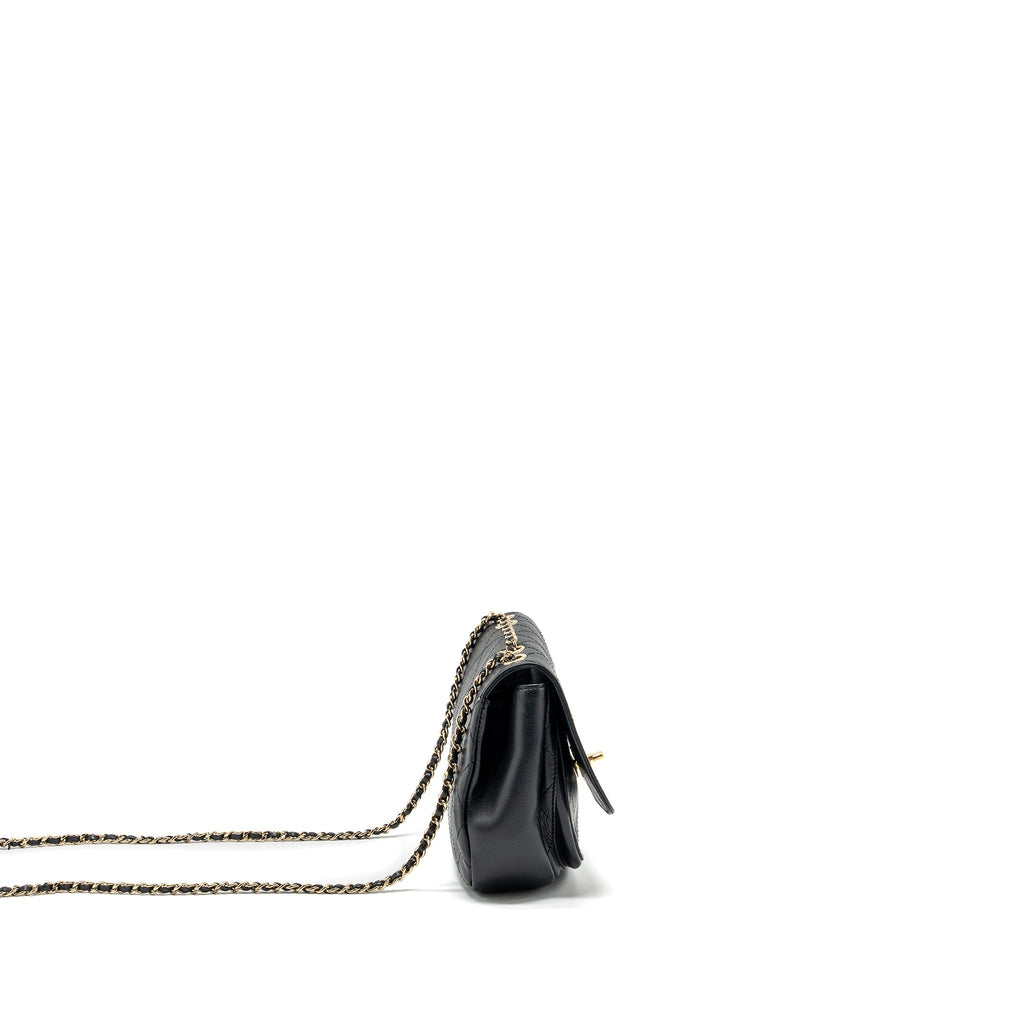 CHANEL HALF MOON QUILTED FLAP BAG GRAINED CALFSKIN BLACK GHW