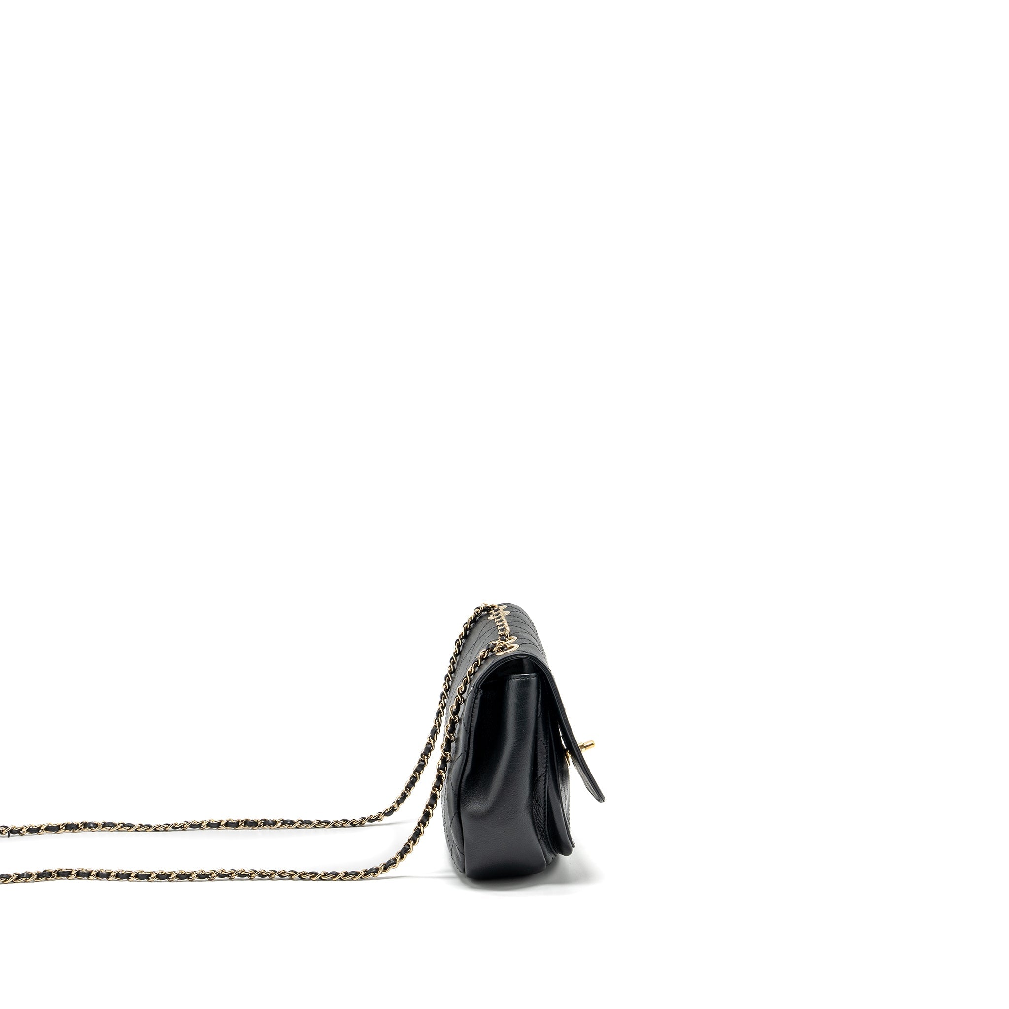 CHANEL HALF MOON QUILTED FLAP BAG GRAINED CALFSKIN BLACK GHW