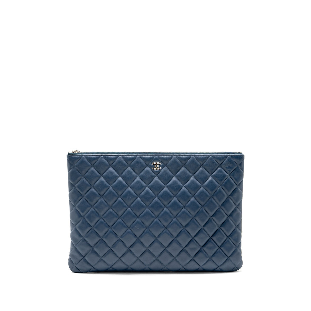 CHANEL CLASSIC QUILTED LARGE CLUTCH BAG LAMBSKIN NAVY SHW