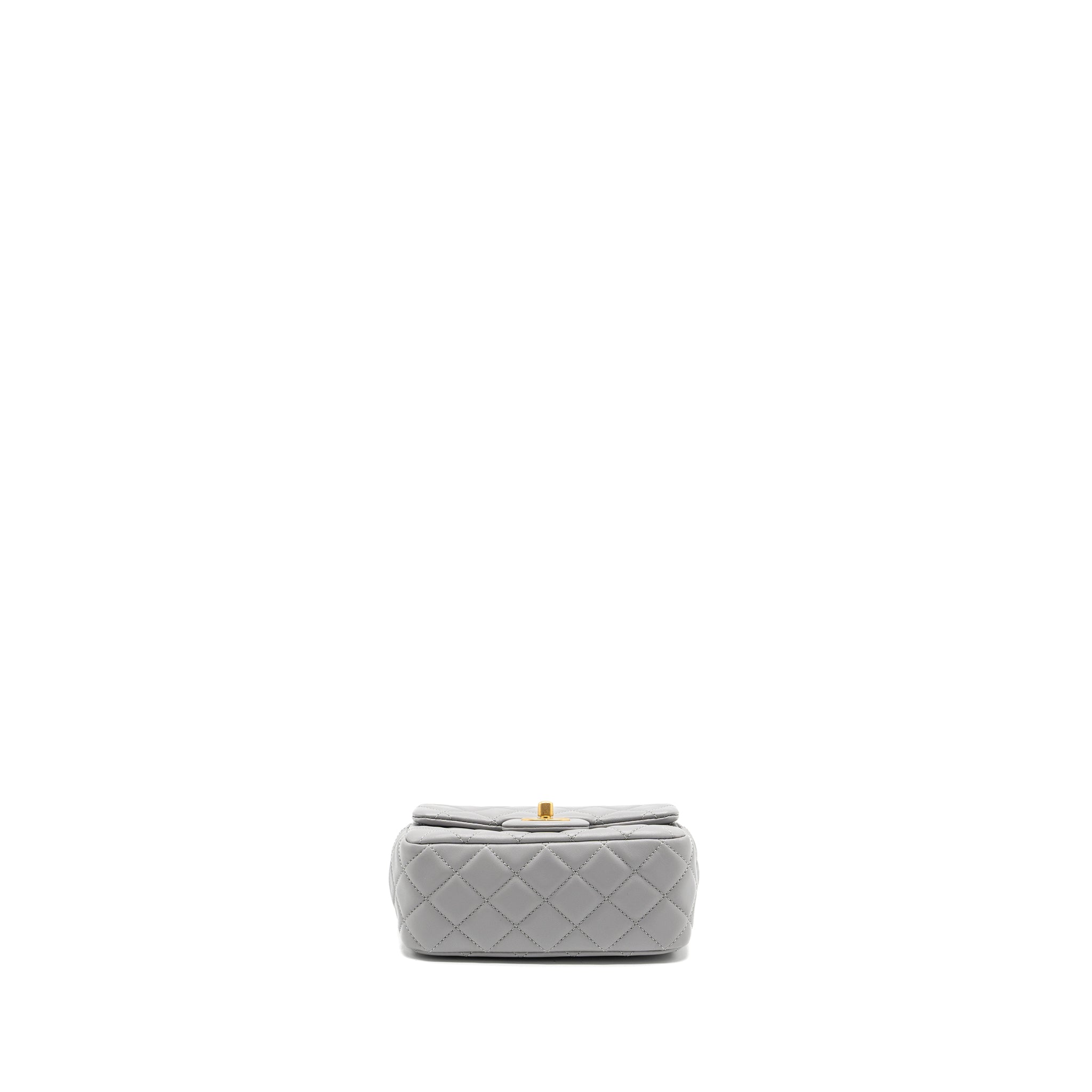 CHANEL PEARL CRUSH MINI SQUARE FLAP BAG LAMBSKIN LIGHT GREY GHW(MICROCHIP)