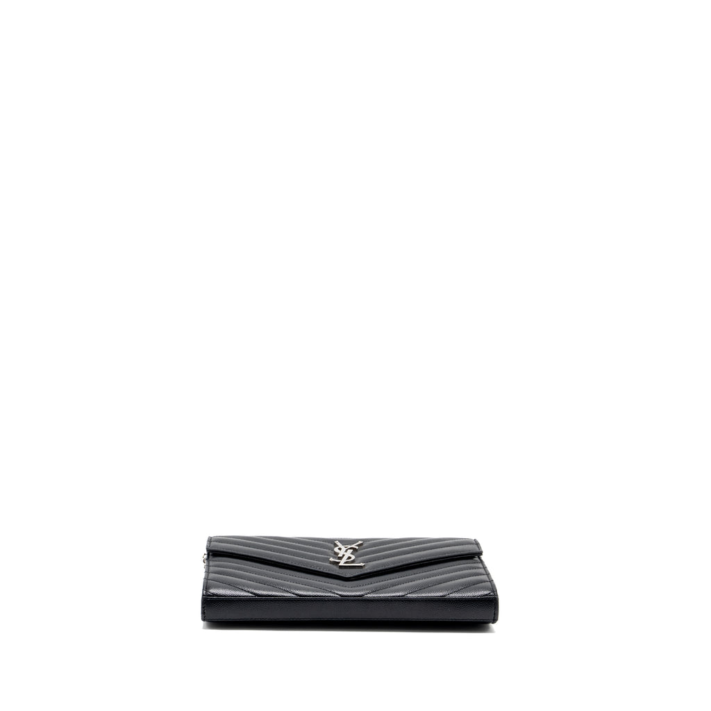 SAINT LAURENT ENVELOP CHAIN BAG GRAINED CALFSKIN BLACK SHW