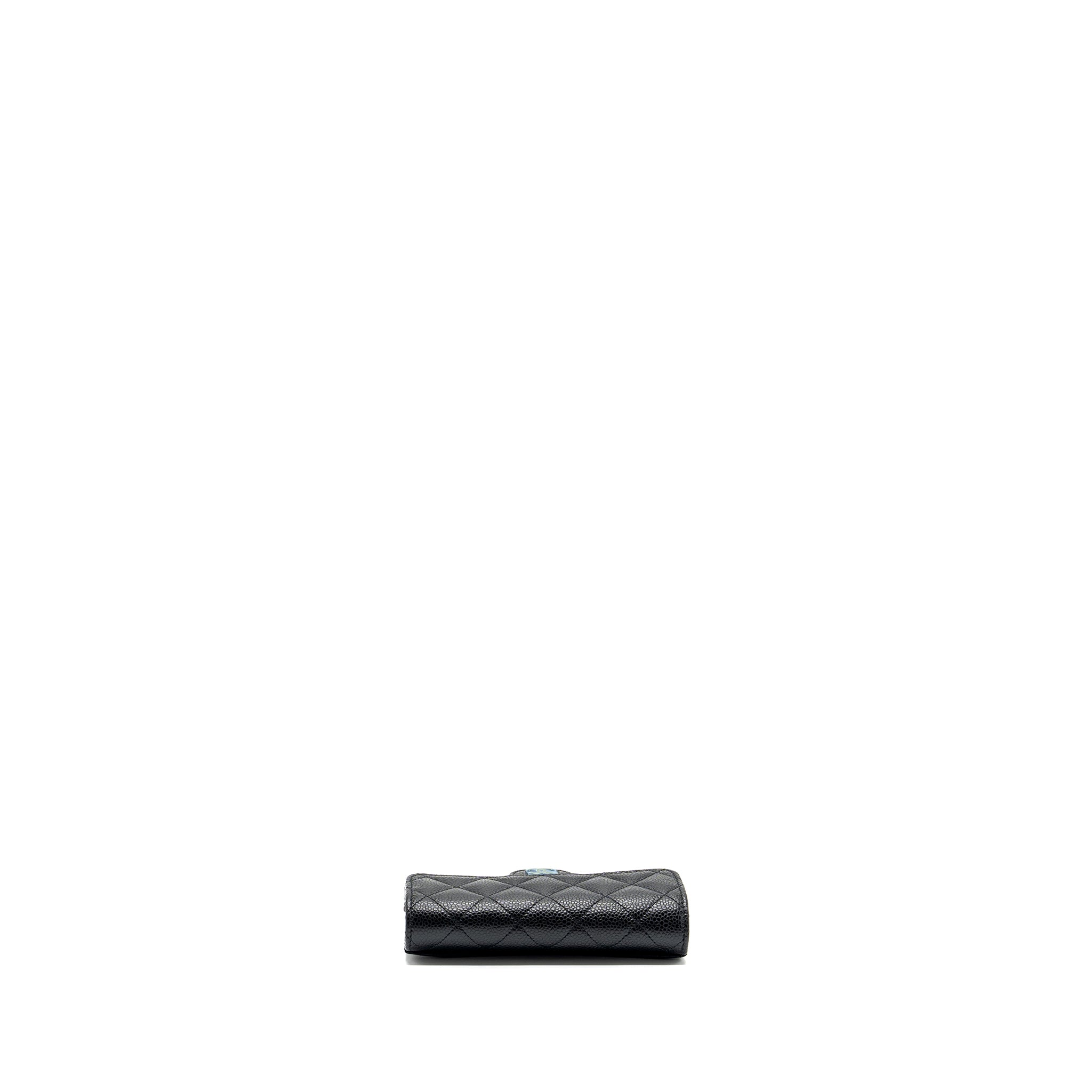 CHANEL QUILTED MEDIUM FLAP COMPACT WALLET CAVIAR BLACK GHW (MICROCHIP)