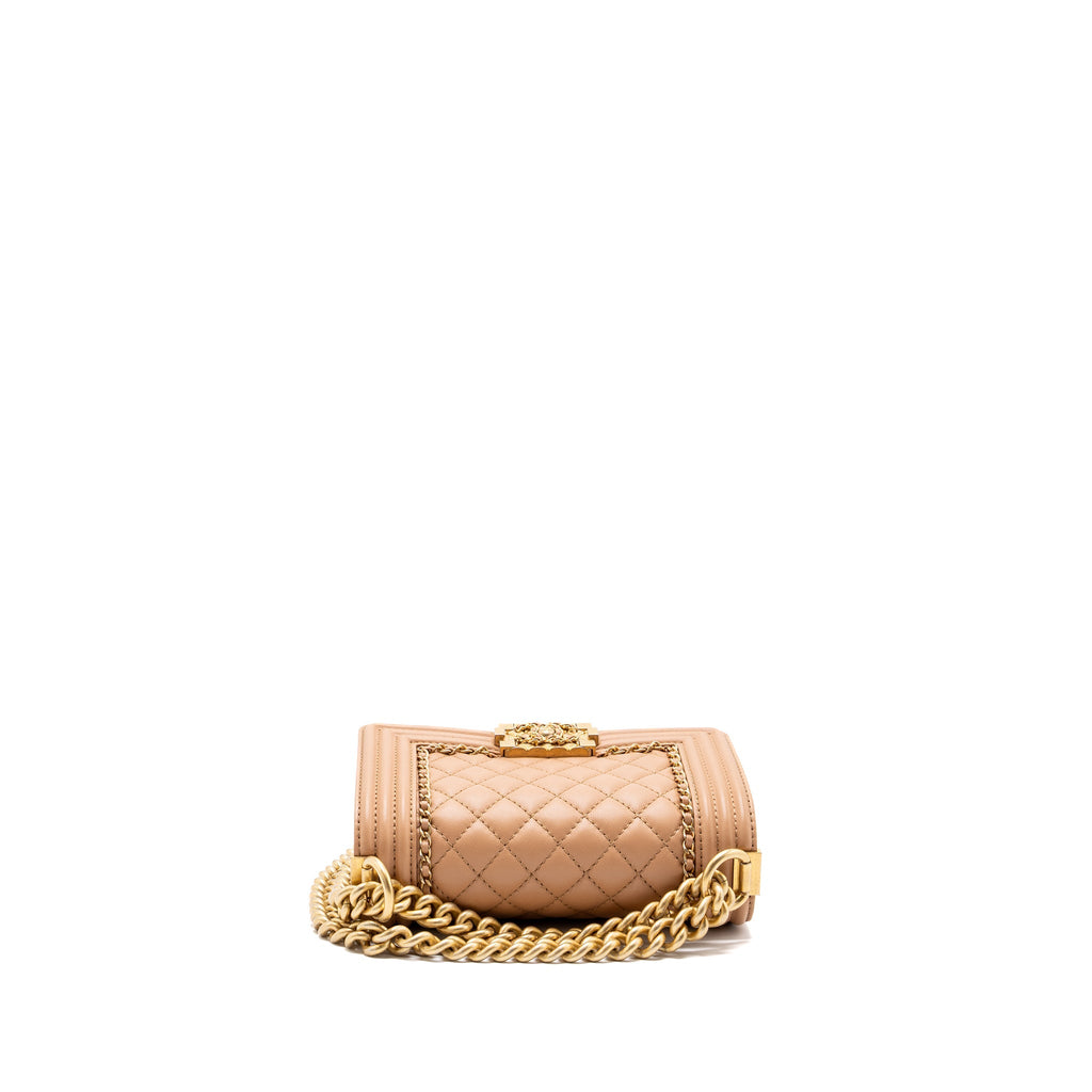 CHANEL SMALL BOY BAG LIMITED EDITION CALFSKIN DARK BEIGE GHW