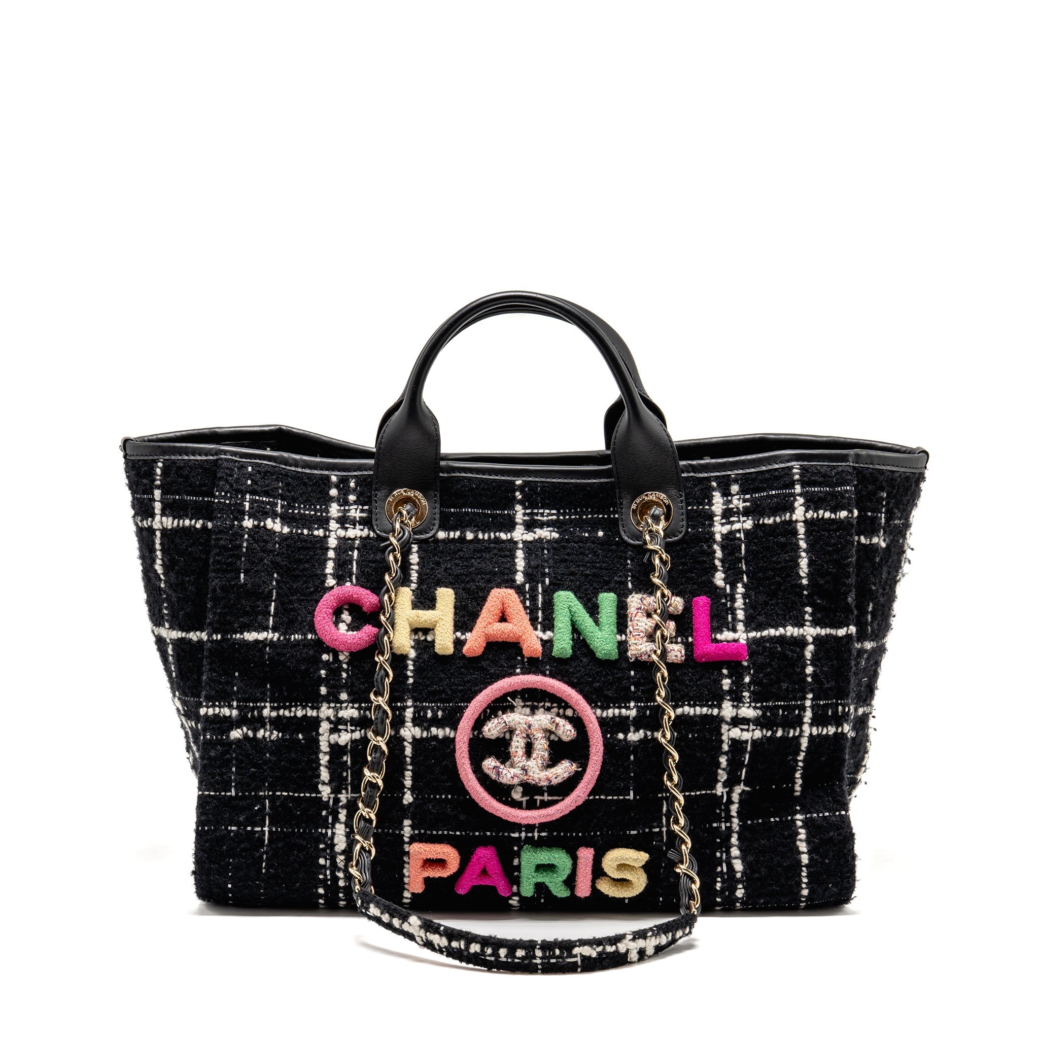 CHANEL DEAUVILLE TOTE TWEED BLACK / MULTICOLOR LGHW (MICROCHIP)