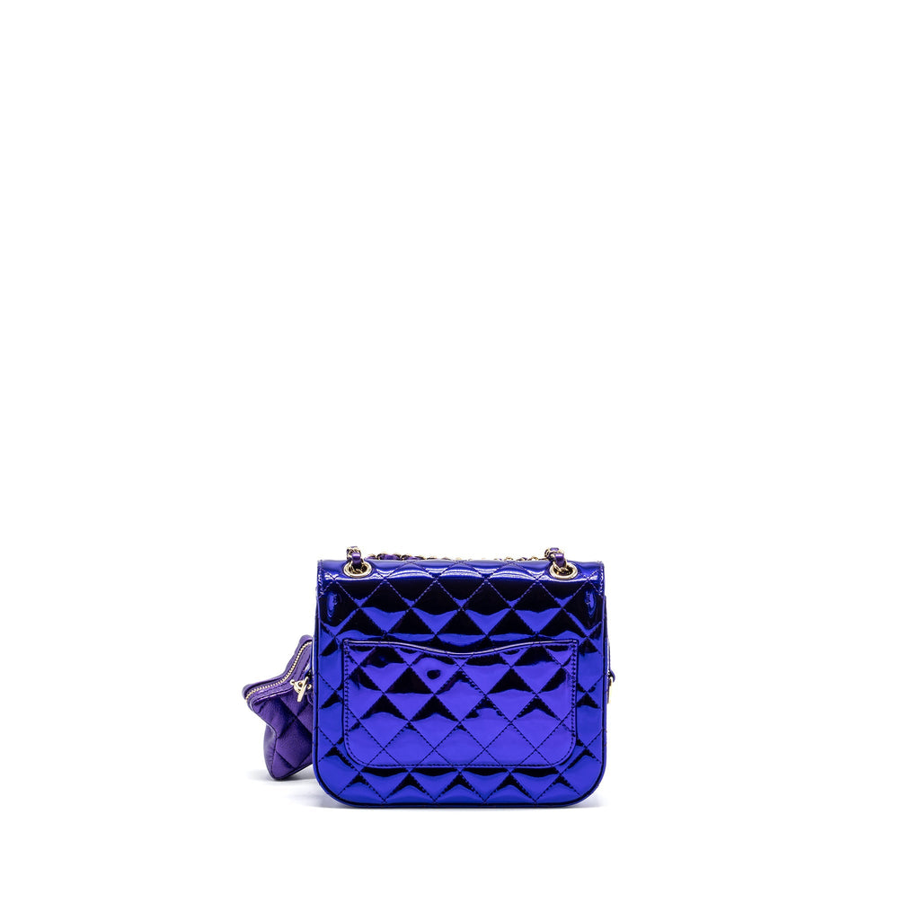 CHANEL 24C MINI FLAP BAG WITH STAR COIN PURSE PATENT/CALFSKIN METALLIC PURPLE LGHW (MICROCHIP)