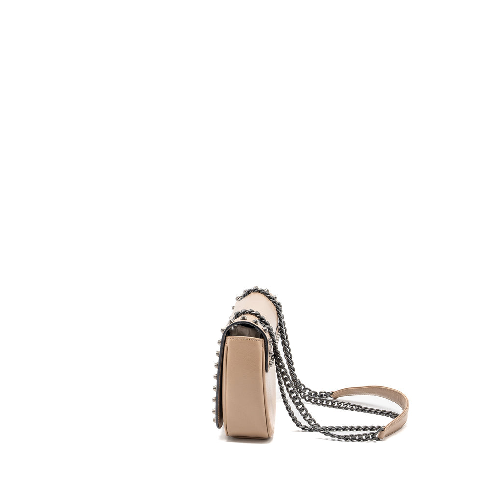 PRADA PATTINA GLACE STUDDED BAG CALFSKIN BEIGE /BLACK HARDWARE