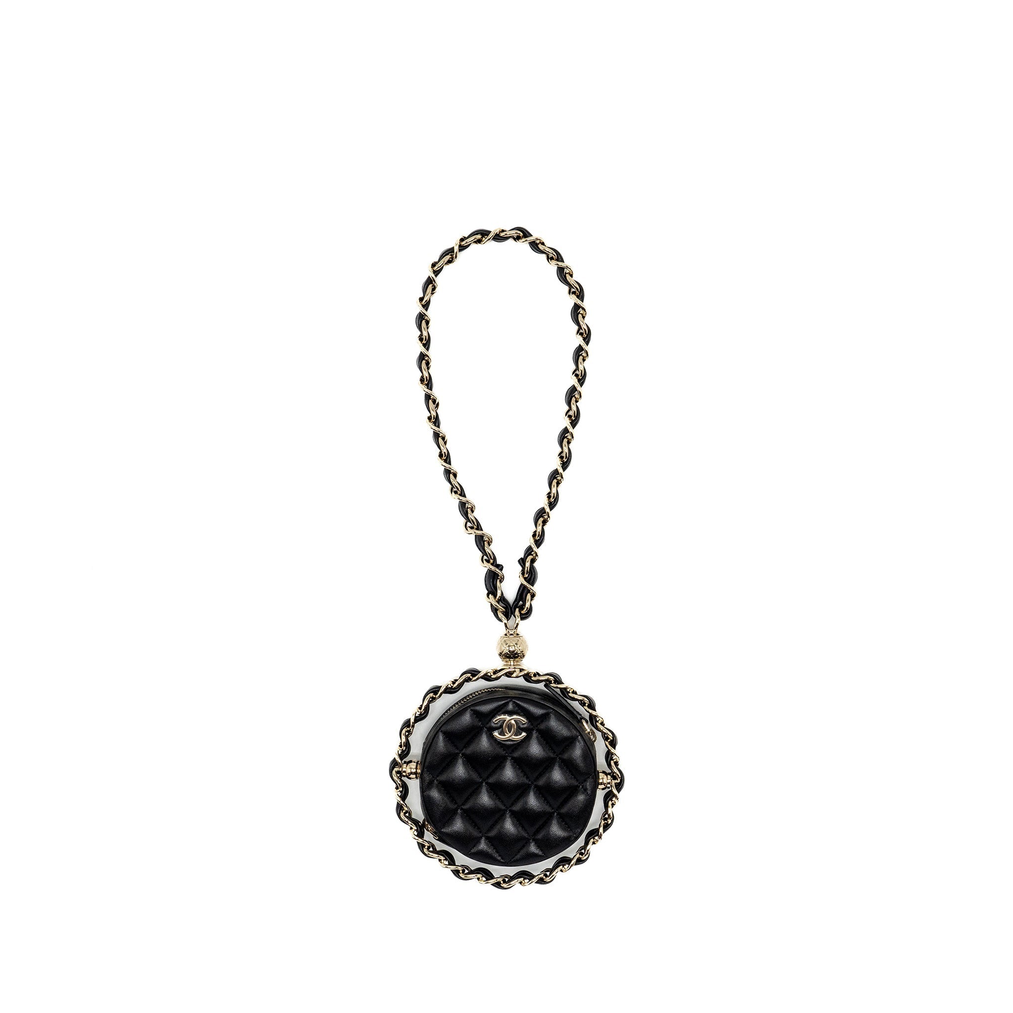 CHANEL 22C ROUND CLUTCH WITH CHAIN LAMBSKIN BLACK GHW