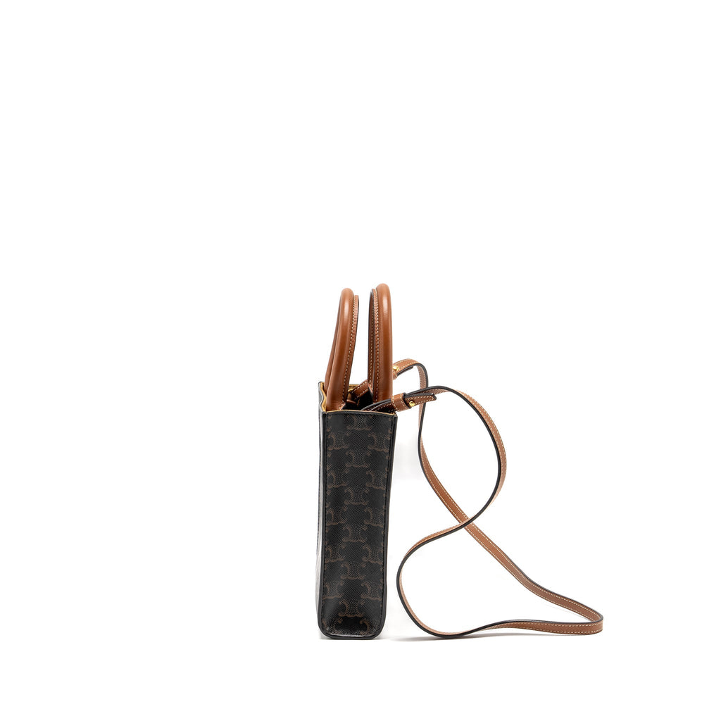 CELINE MINI VERTICAL CABAS TRIOMPHE CANVAS BROWN / MULTICOLOUR GHW