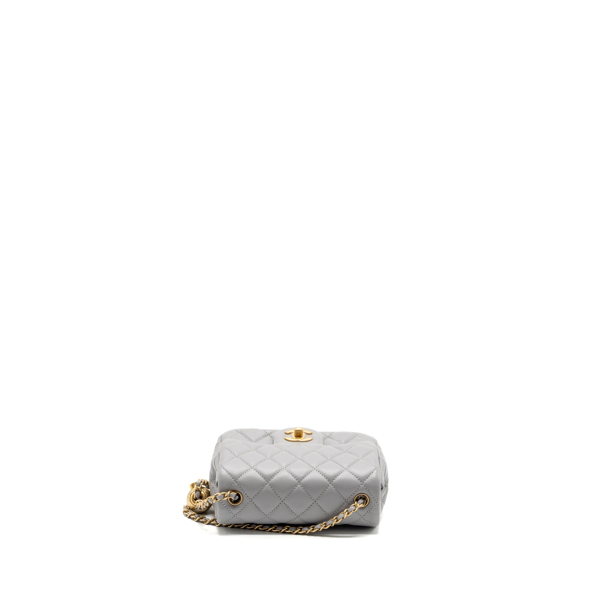 CHANEL PEARL CRUSH MINI SQUARE FLAP BAG LAMBSKIN LIGHT GREY GHW(MICROCHIP)