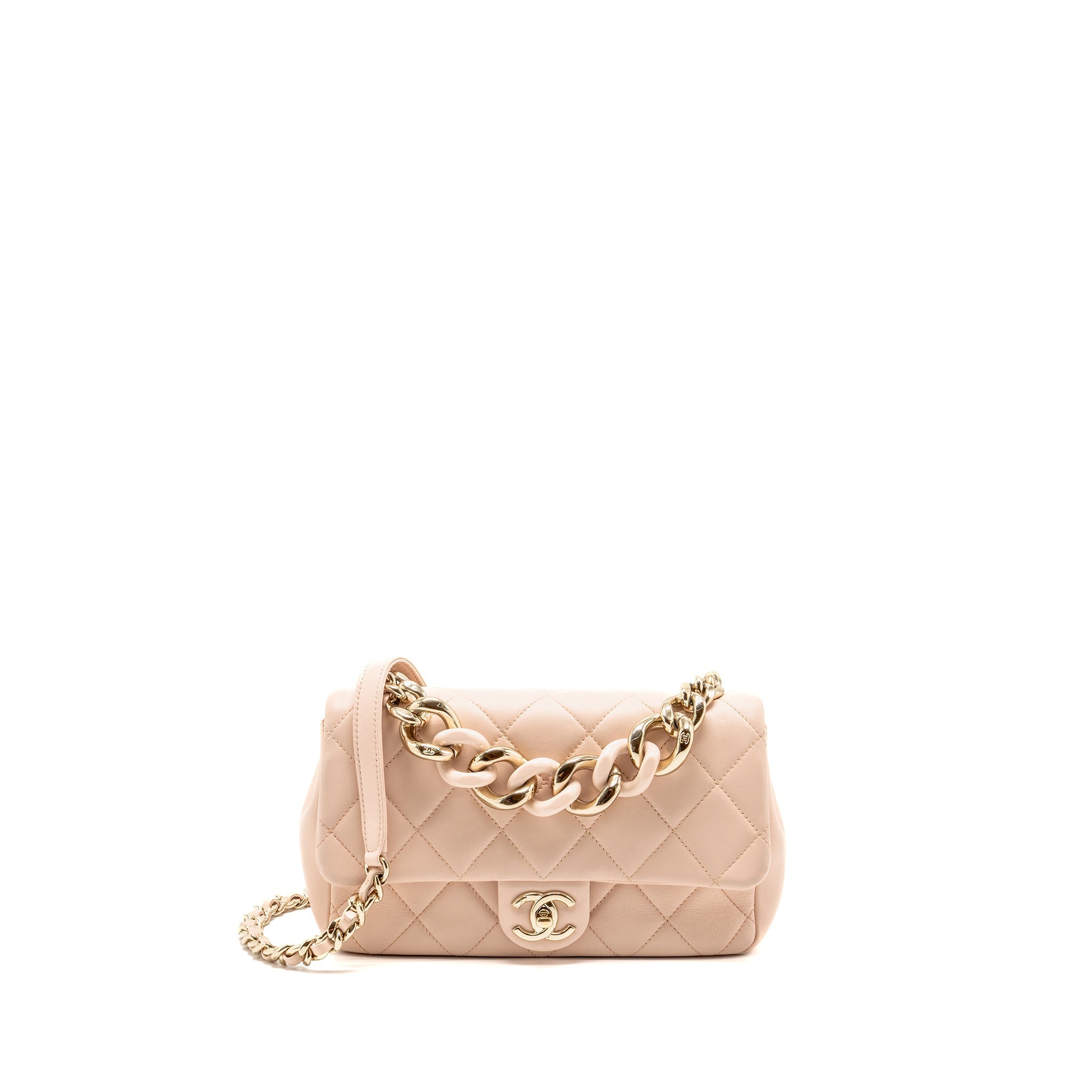 CHANEL GIANT TOP HANDLE RECTANGULAR FLAP BAG LAMBSKIN PINK LGHW (MICROCHIP)