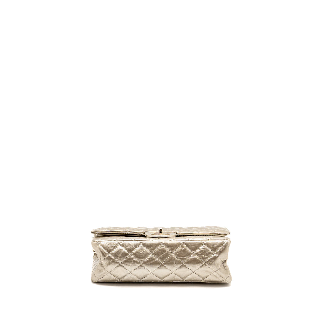 CHANEL SMALL 2.55 REISSUE DOUBLE FLAP BAG AGED CALFSKIN METALLIC LIGHT GOLD WITH LGHW