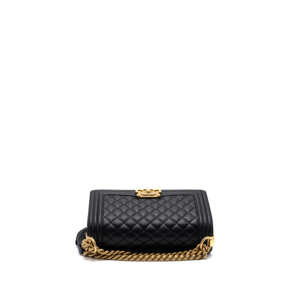 CHANEL MEDIUM CLASSIC BOY BAG CAVIAR BLACK BRUSHED GHW (MICROCHIP)