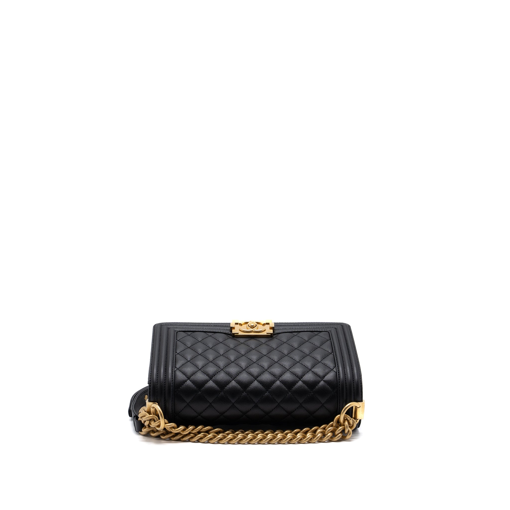 CHANEL MEDIUM CLASSIC BOY BAG CAVIAR BLACK BRUSHED GHW (MICROCHIP)