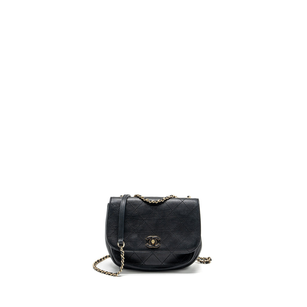 CHANEL HALF MOON QUILTED FLAP BAG GRAINED CALFSKIN BLACK GHW