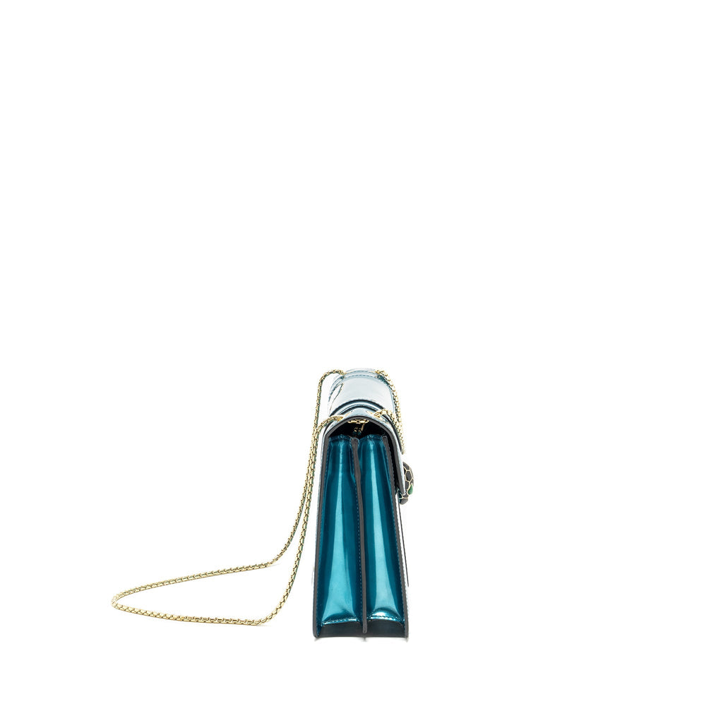 BVLGARI SERPENTI FOREVER BAG PATENT METALLIC BLUE LGHW