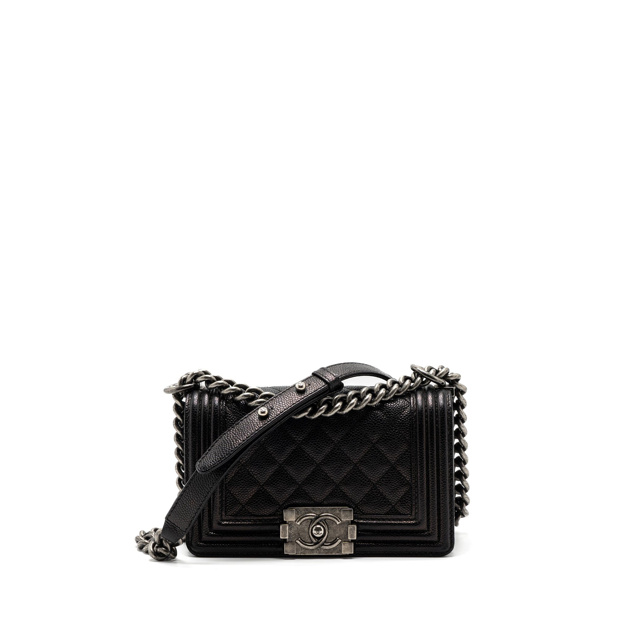 CHANEL SMALL BOY BAG CAVIAR BLACK RUTHENIUM HARDWARE