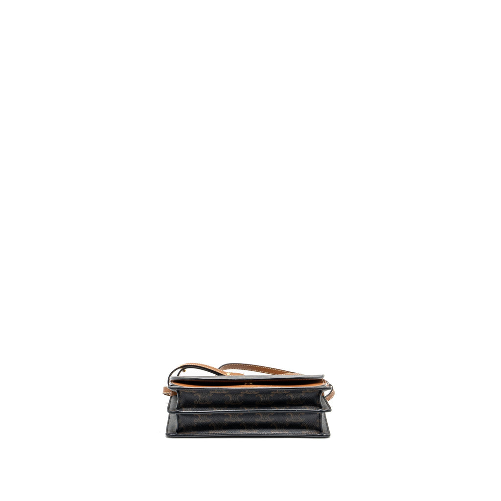CELINE WALLET ON STRAP TRIOMPHE CANVAS / SMOOTH LAMBSKIN TAN GHW