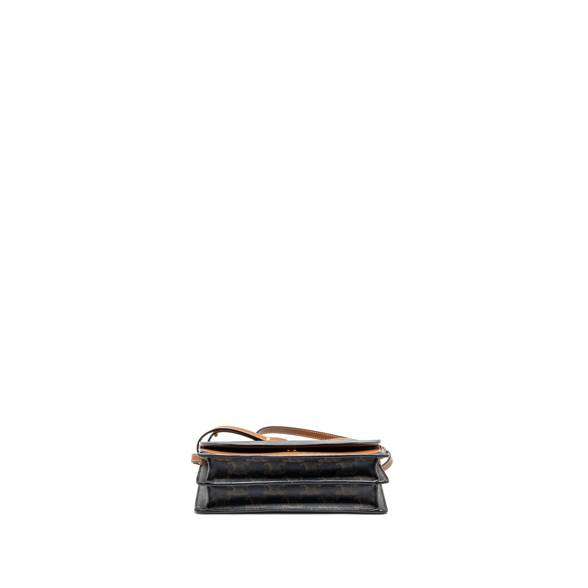 CELINE WALLET ON STRAP TRIOMPHE CANVAS / SMOOTH LAMBSKIN TAN GHW