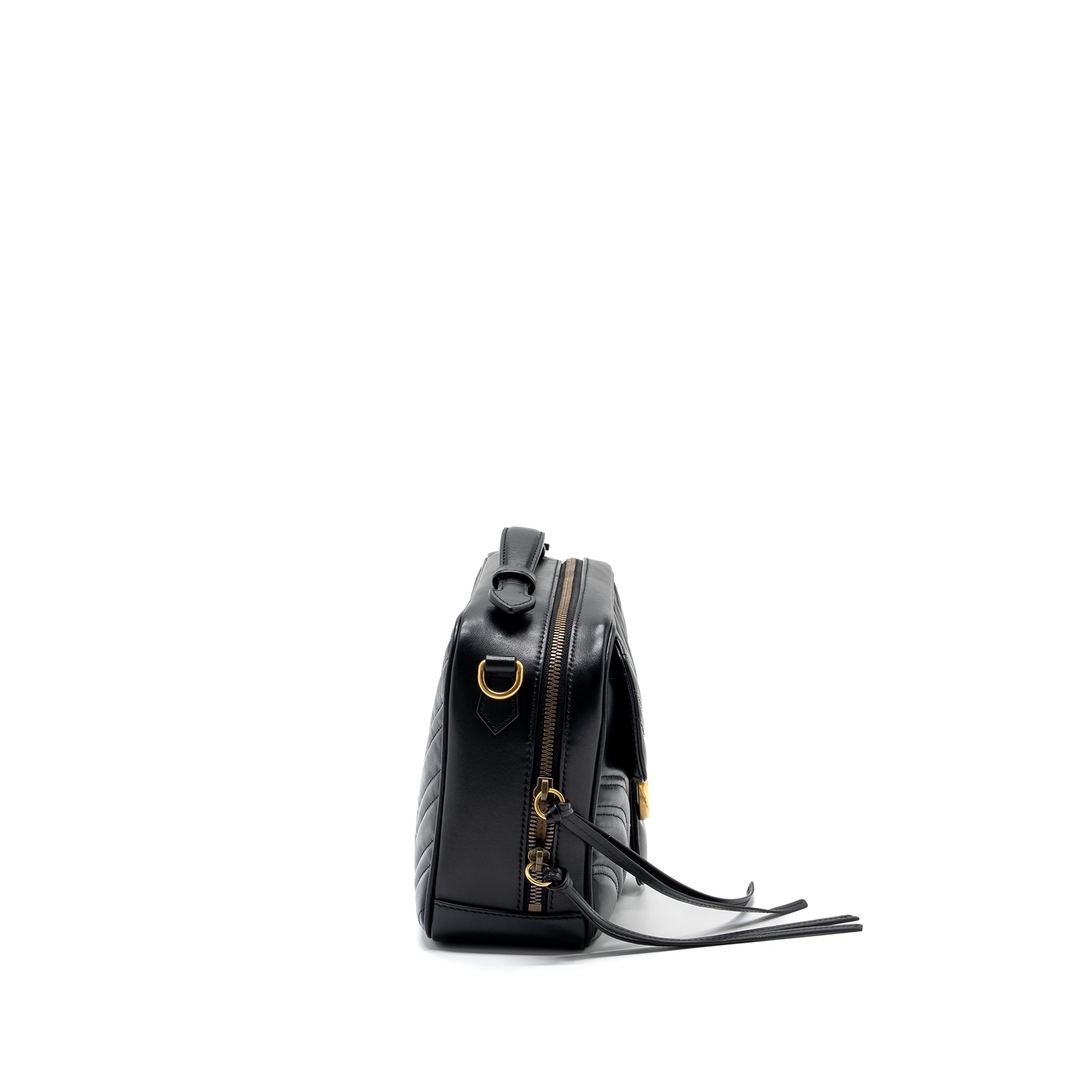 GUCCI GG MARMONT MATELASSE SHOULDER BAG CALFSKIN BLACK GHW